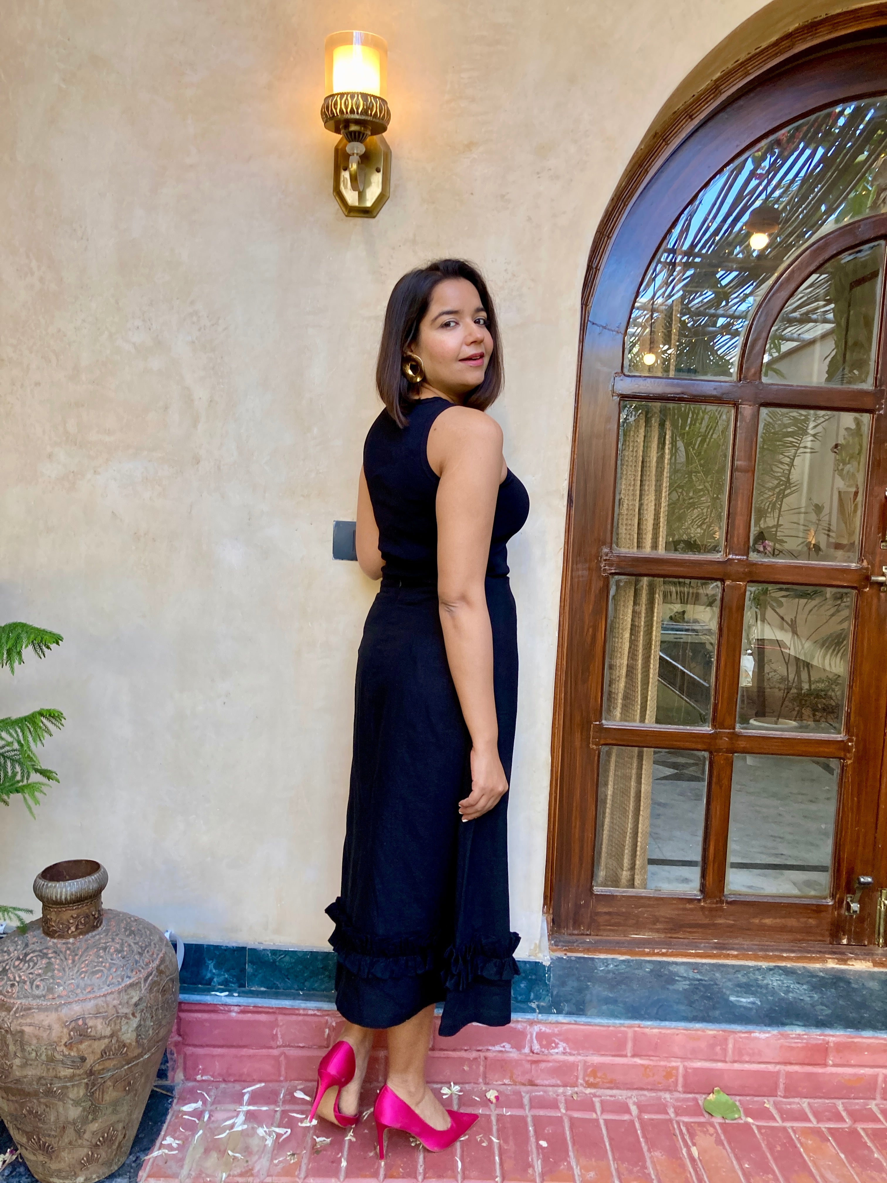 Linen Black Frill Midi Skirt image 2