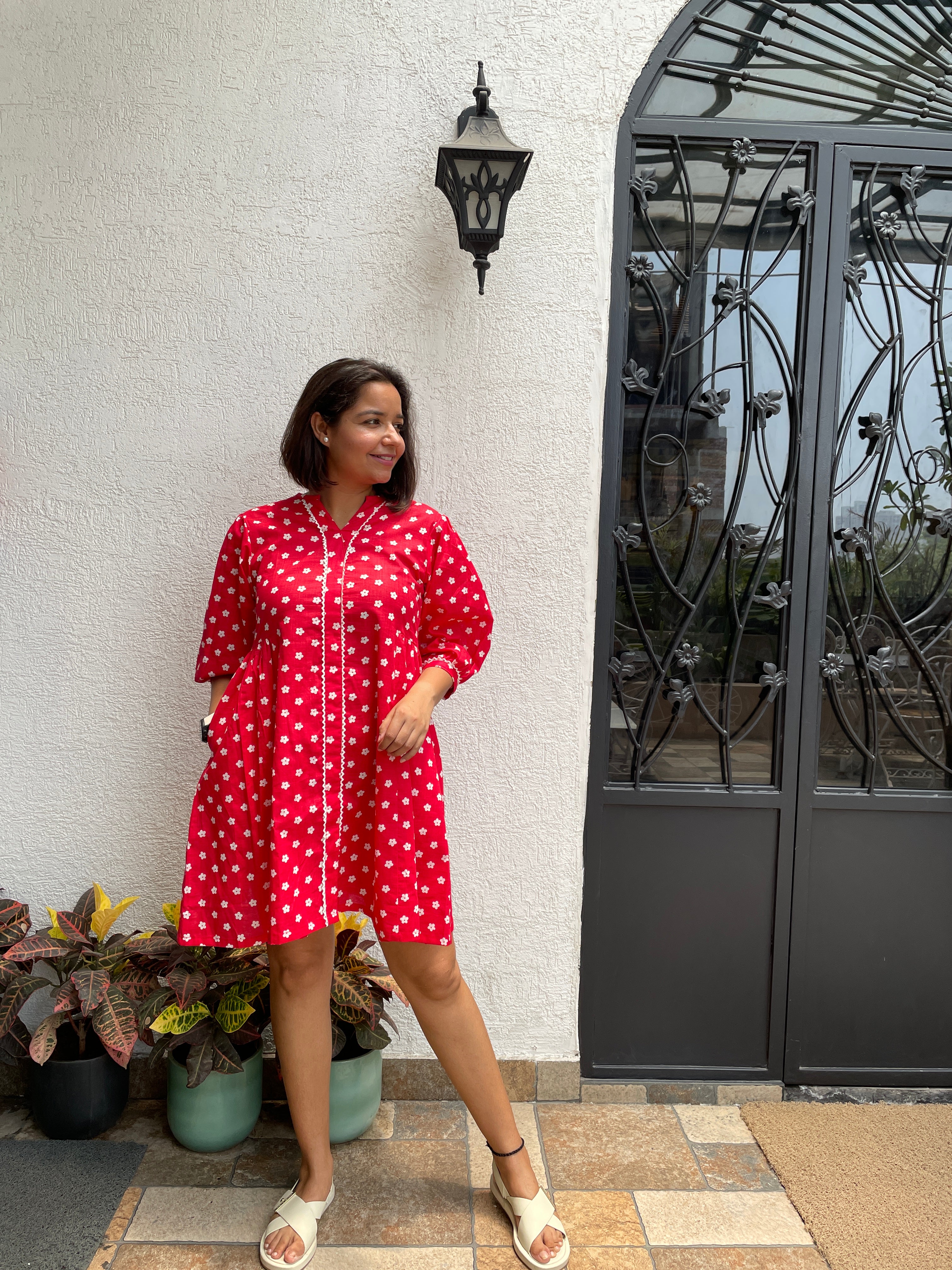 White Flower Red Skater Dress image 2