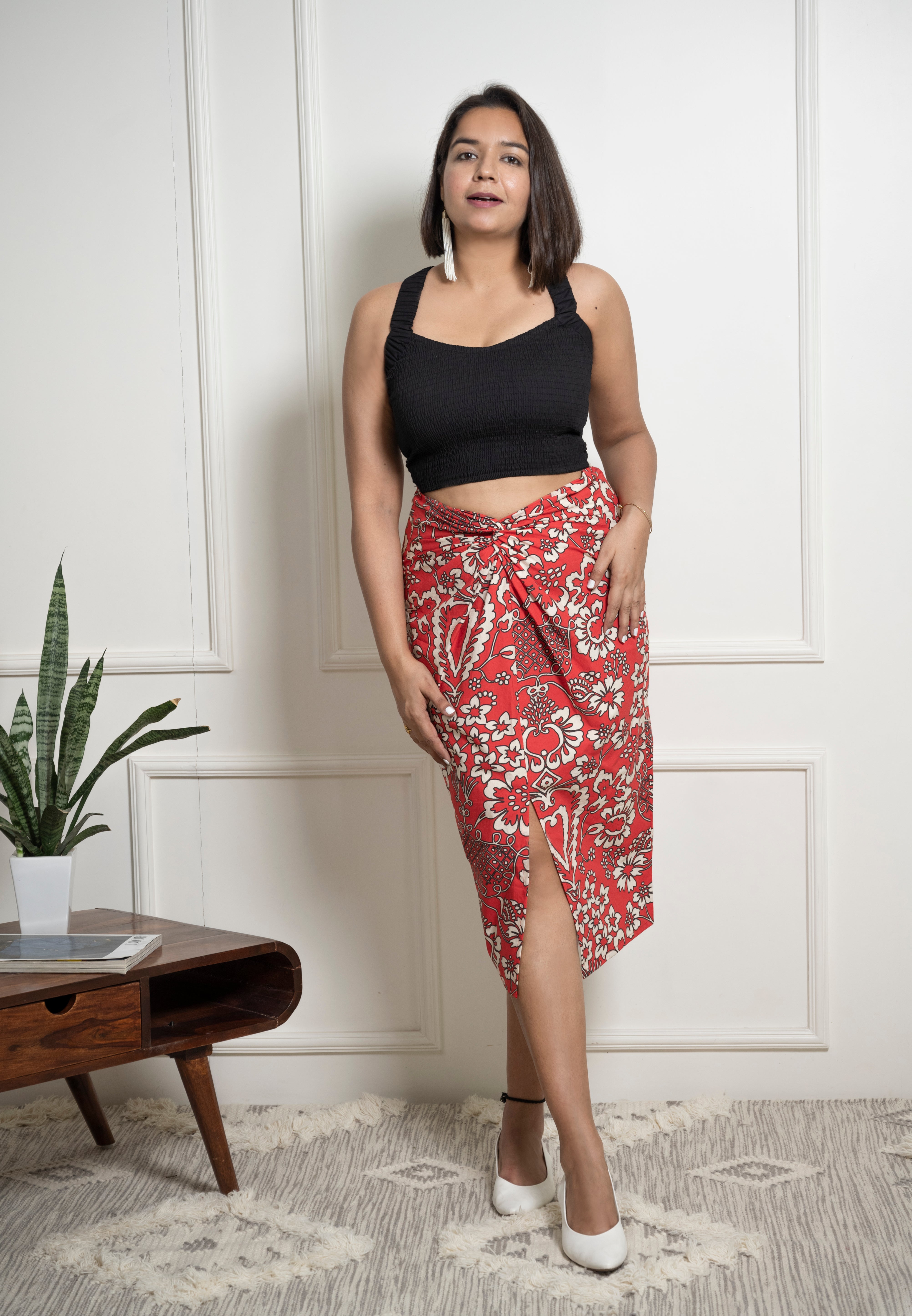 Turkish Red Front Knot Midi Skirt image 1