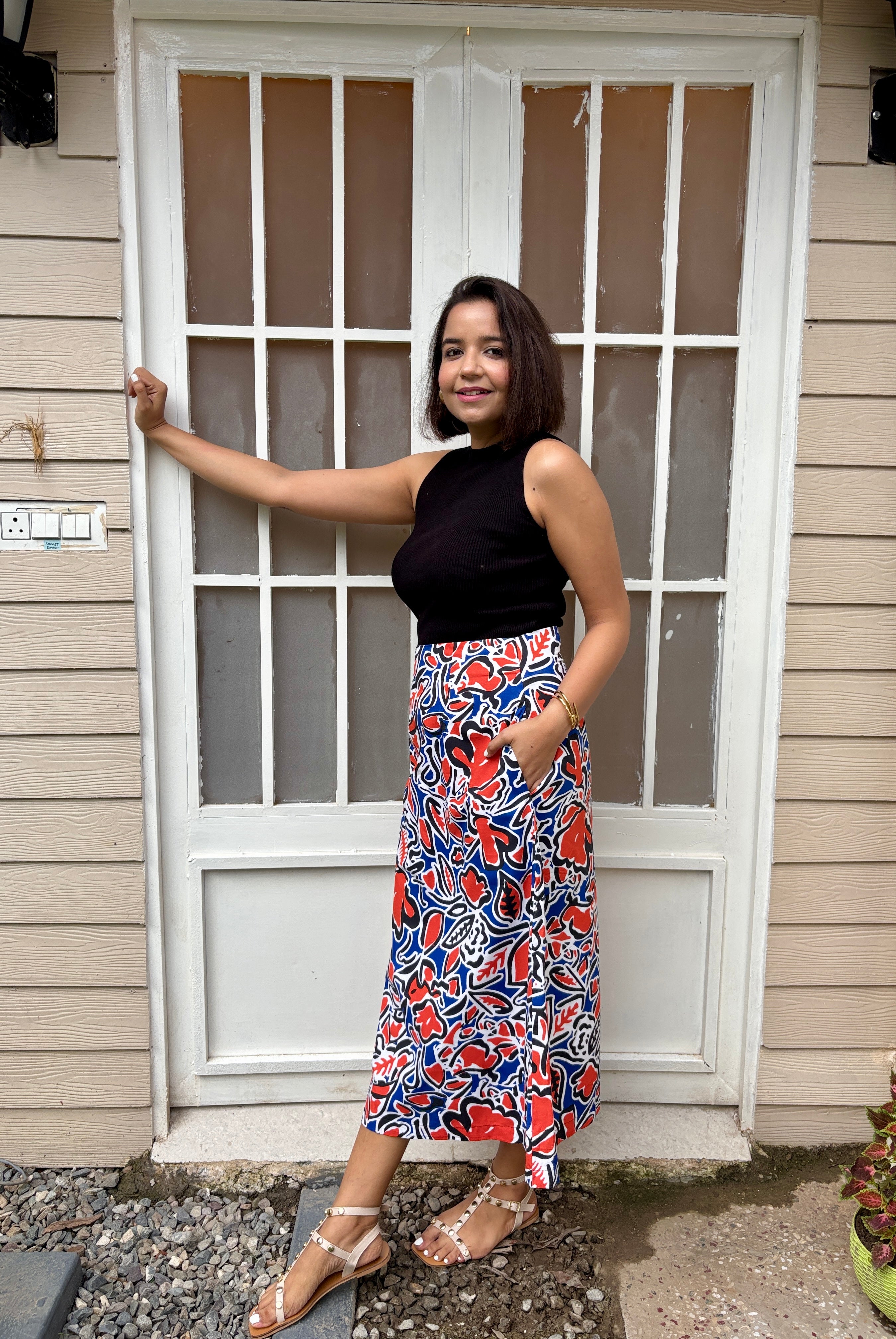 Floral Cotton A line Midi Skirt image 2