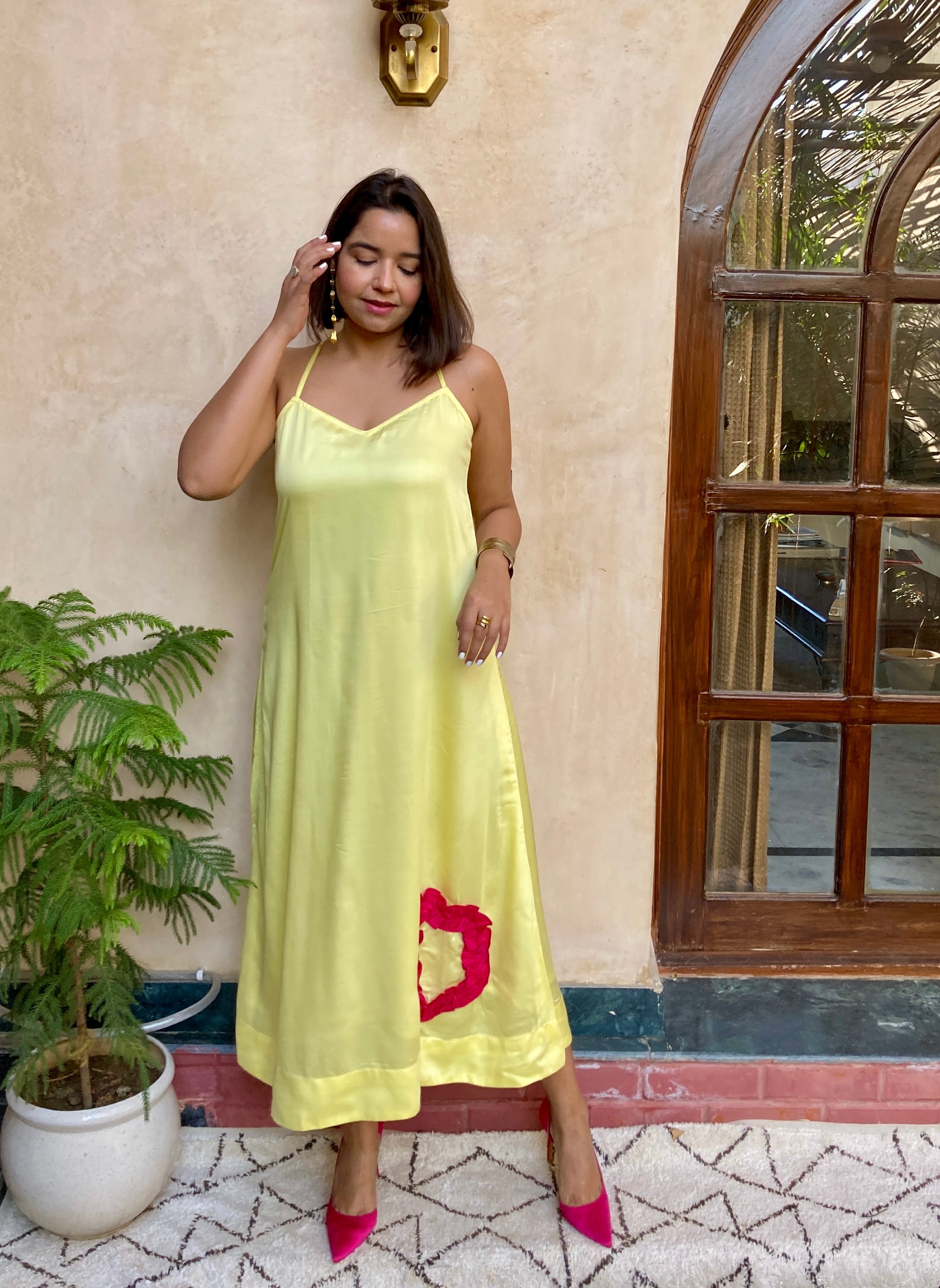 Yellow A Line Strappy Maxi Dress image 0