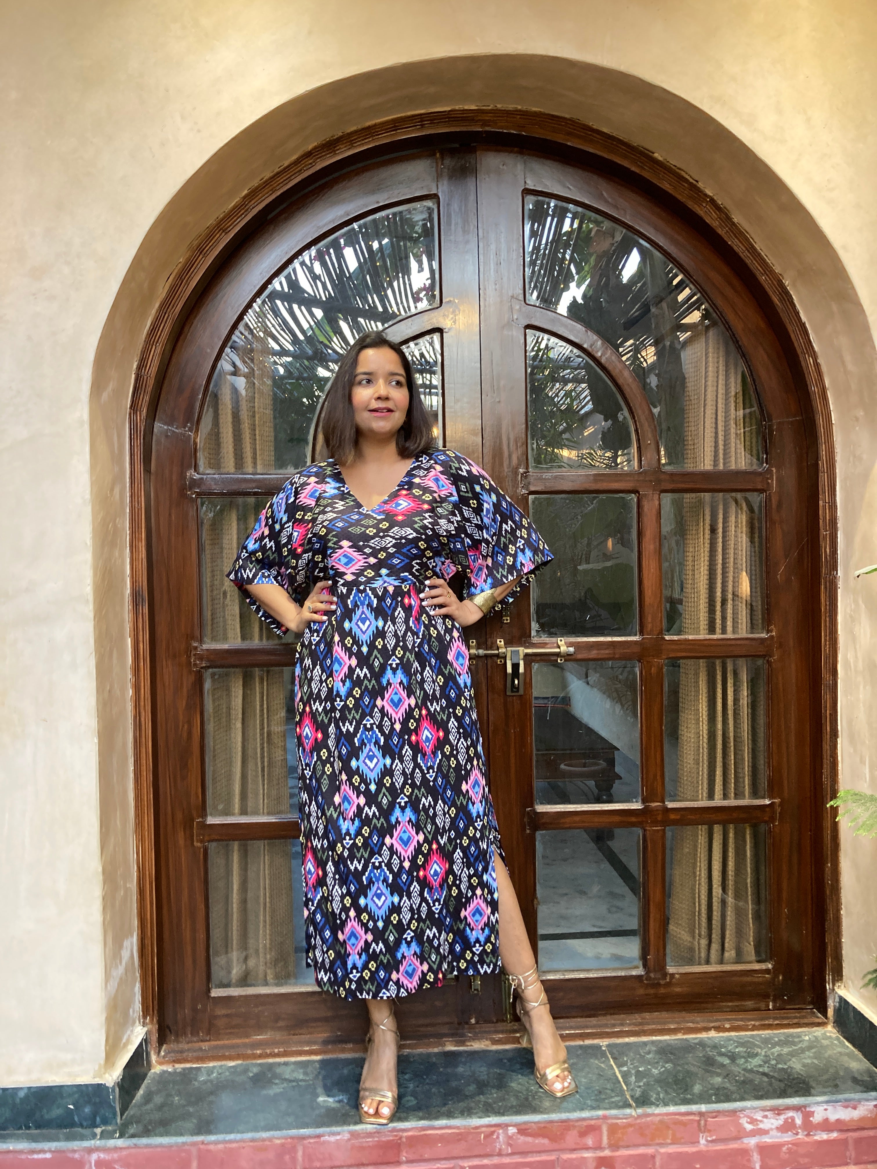 Black Ikat Kaftan Dress image 3