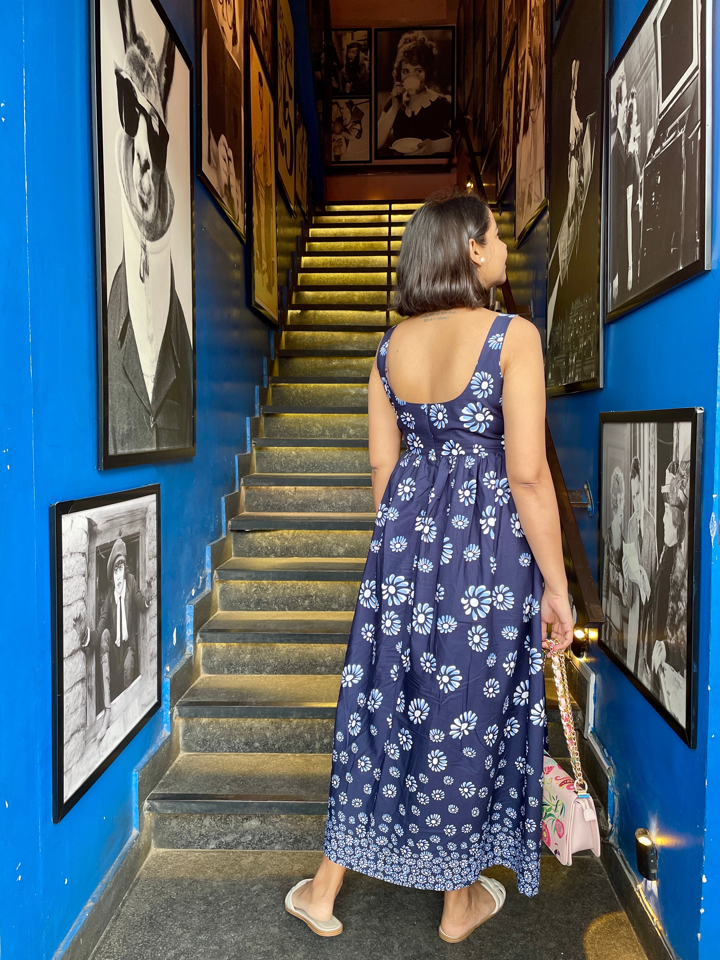Navy Blue Floral Maxi Dress image 6