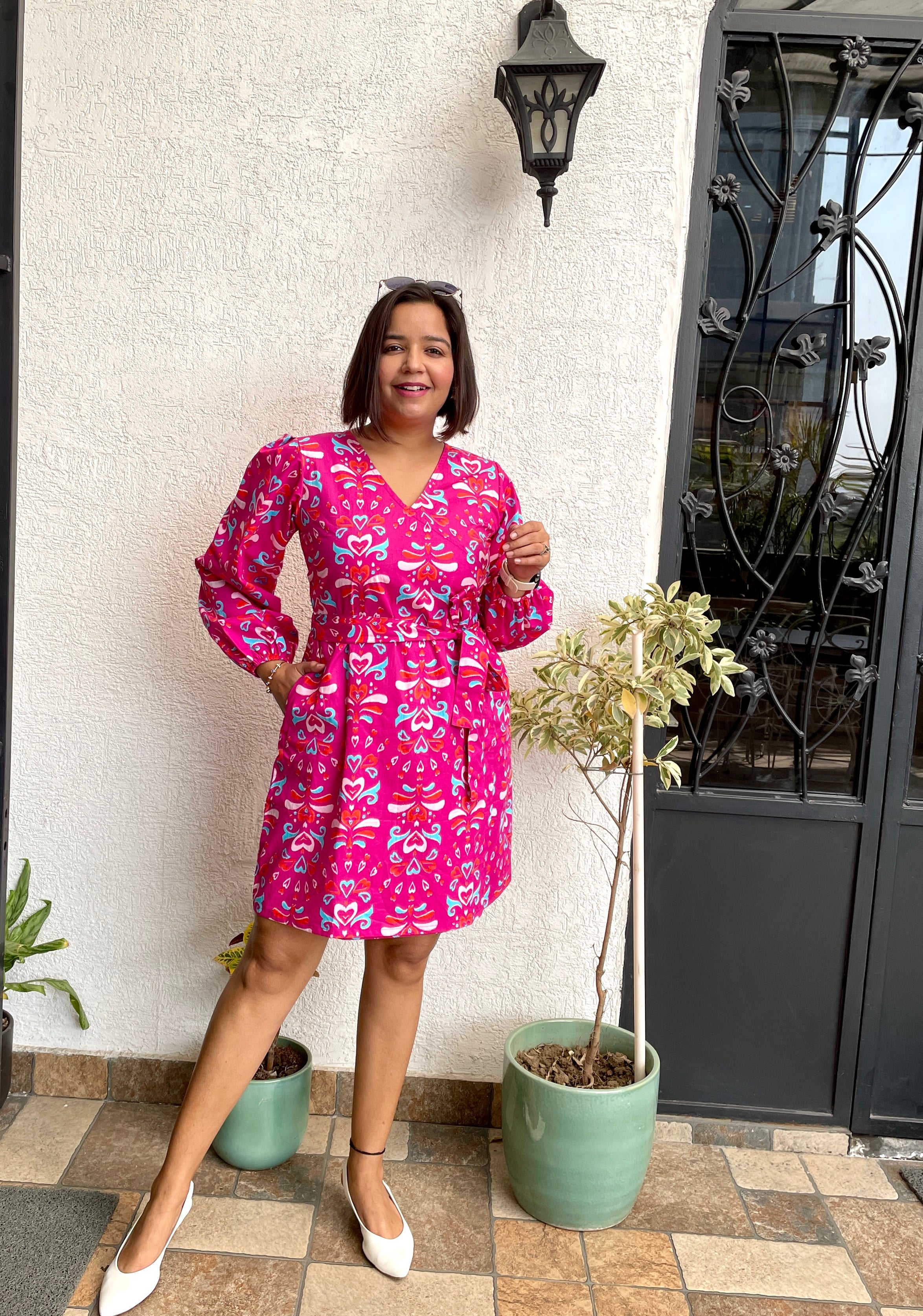 Pink Printed Wraparound Dress image 7