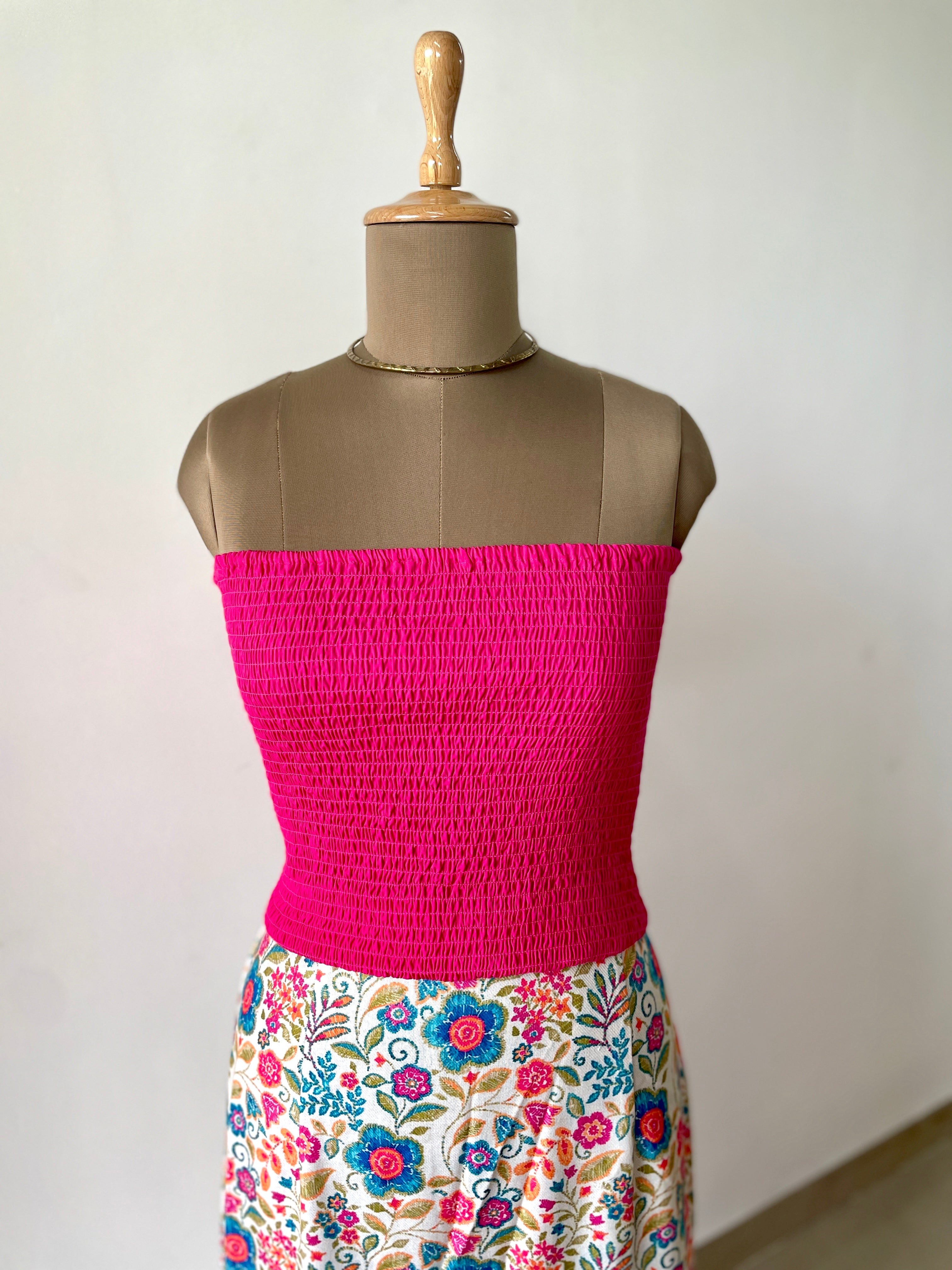 Pink Smocked Cotton Tube Top image 1