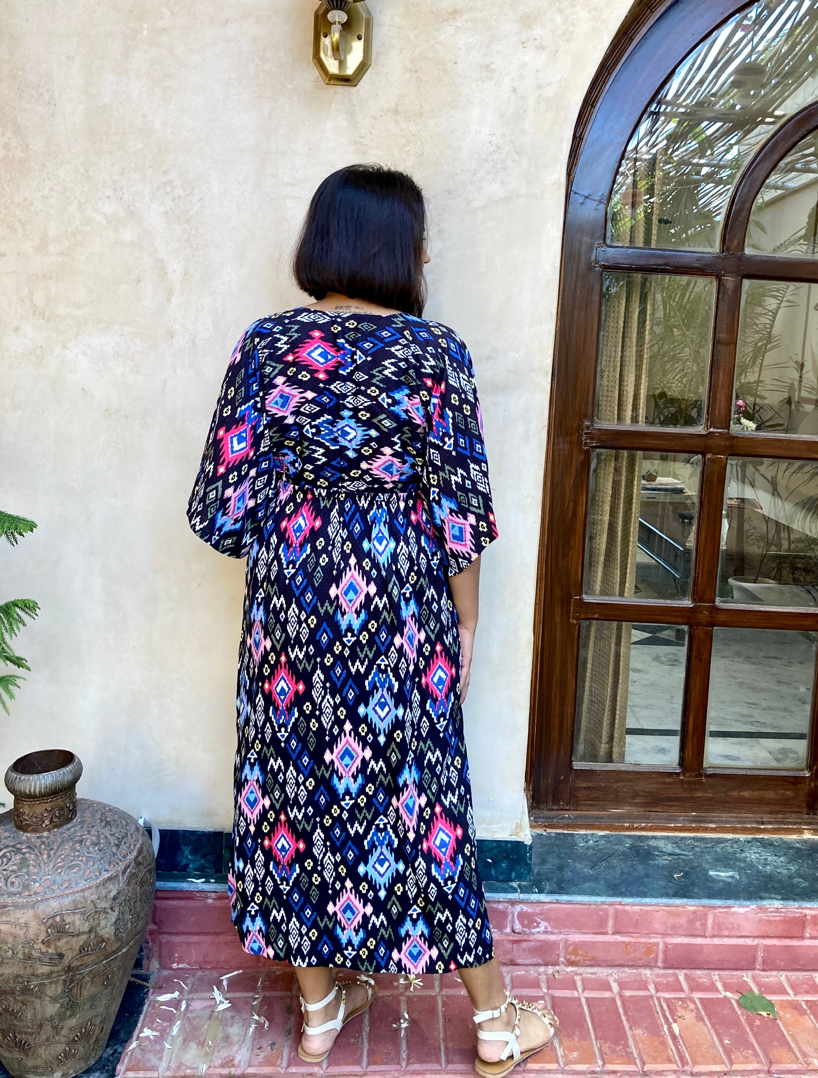 Black Ikat Kaftan Dress image 2
