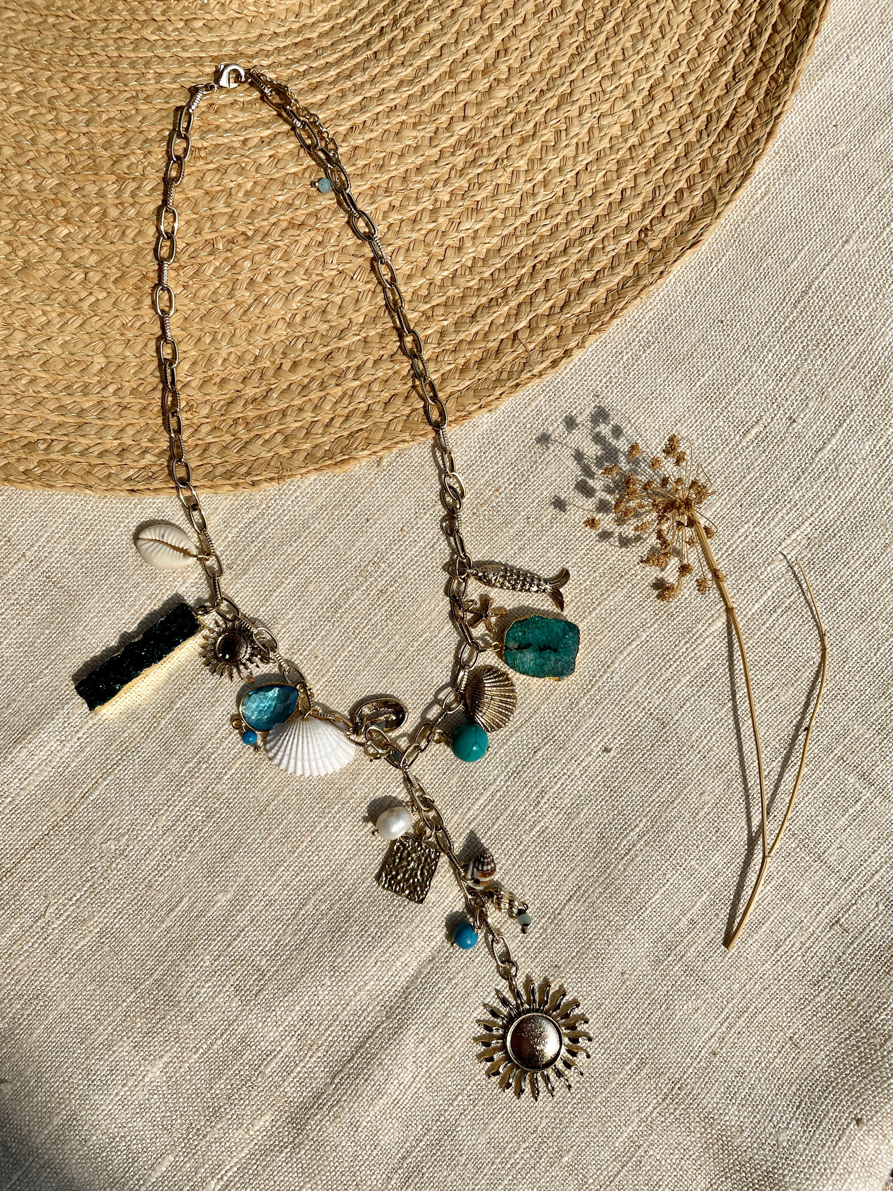 Multi Rows Charm Necklace With Sun Pendant image 0