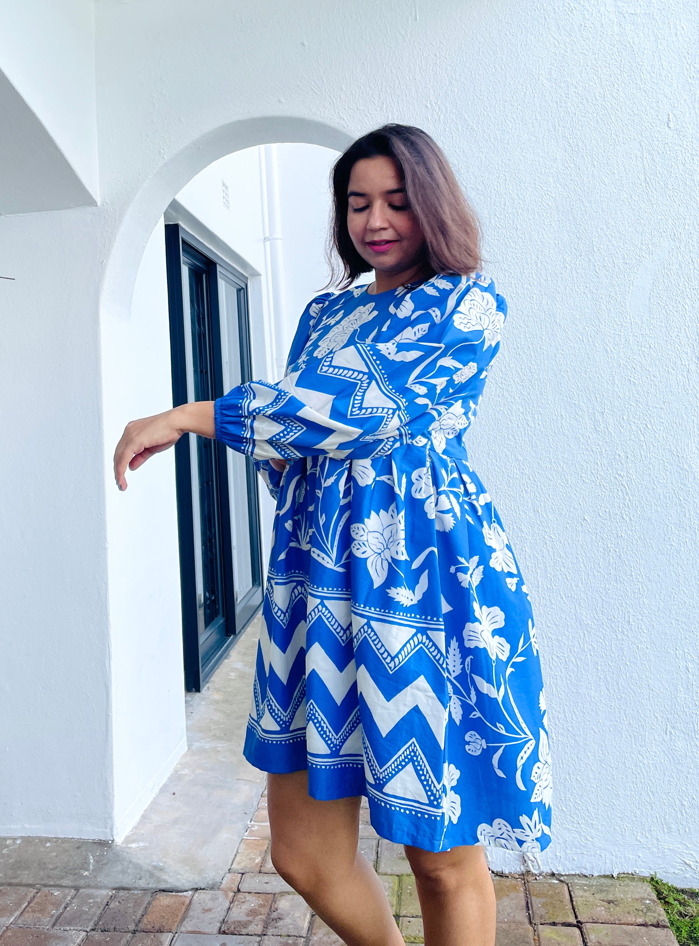 Blue Balloon Sleeves Skater Dress image 9