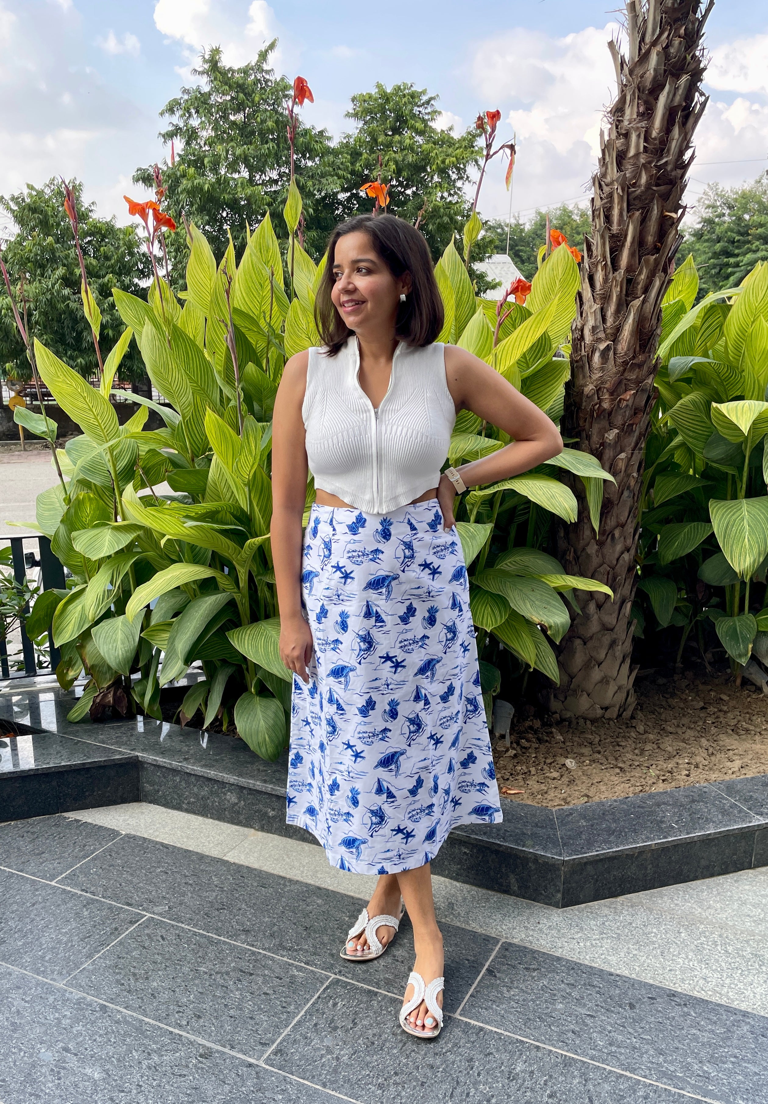 Ocean Tale Cotton Printed Skirt with Pockets image 3