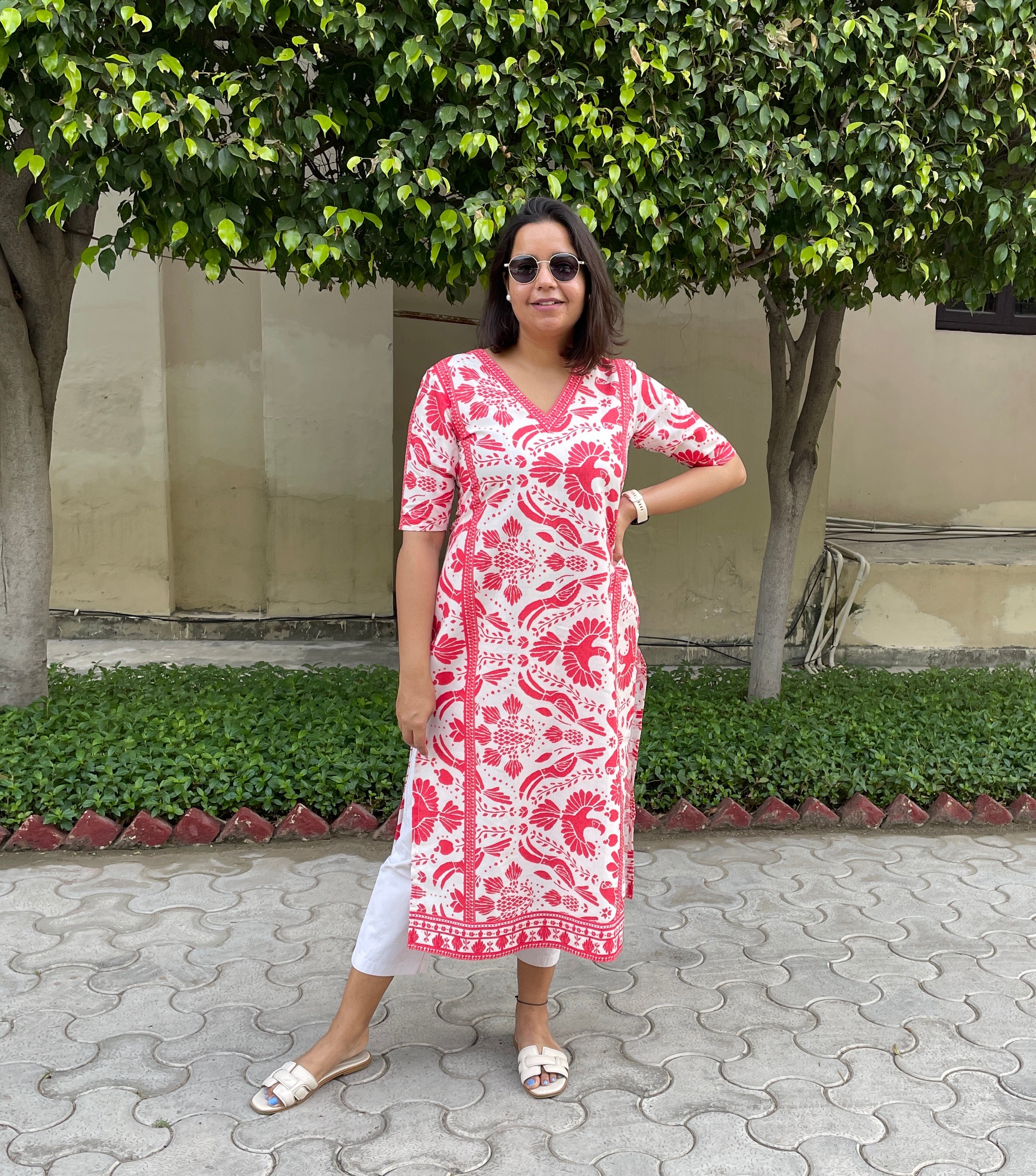 Red Bird Print Kurta image 3