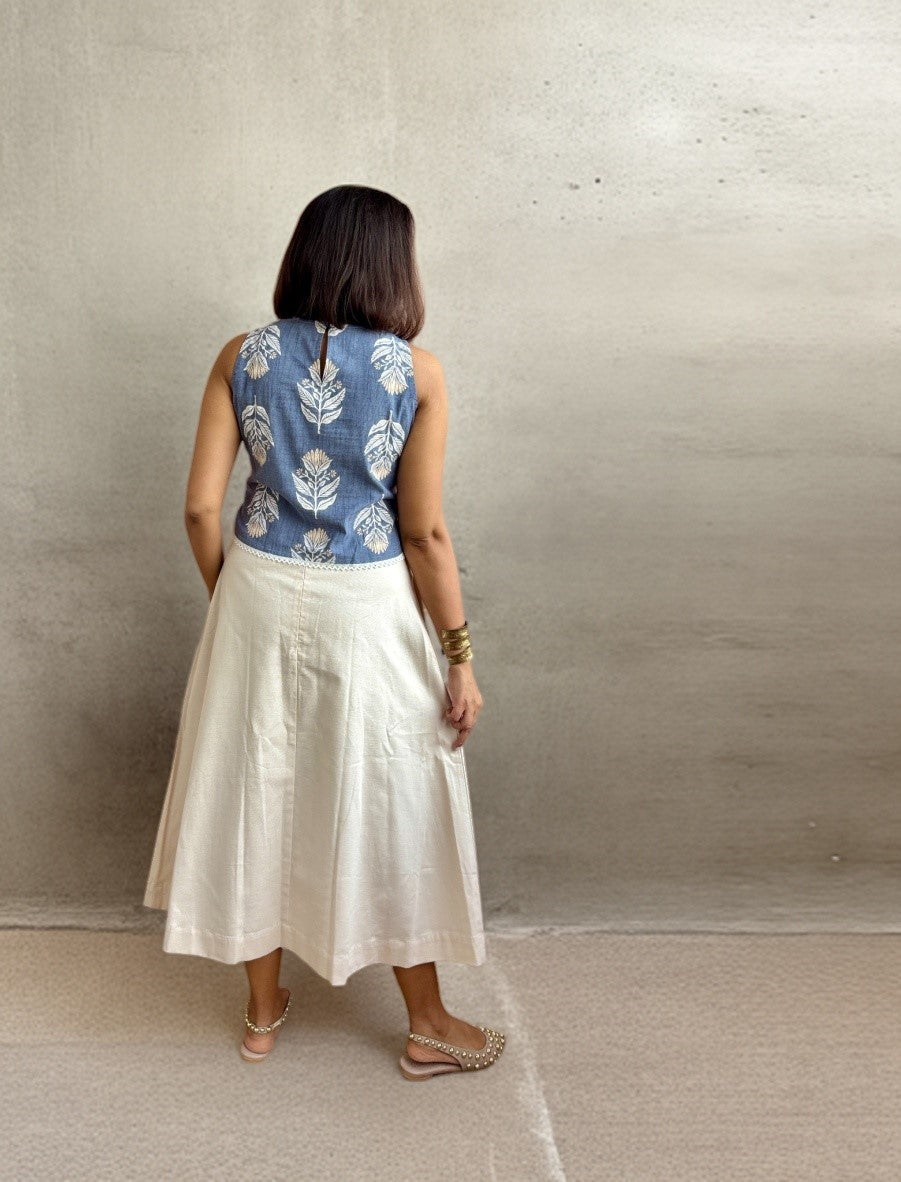 Blue Beige Coord Set with Pockets & Lace Detailing image 1