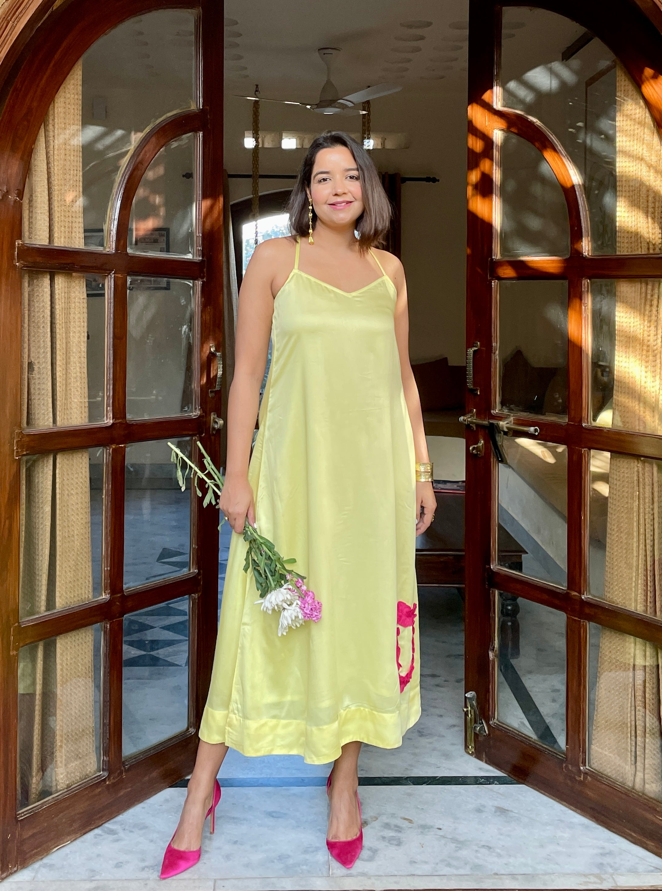 Yellow A Line Strappy Maxi Dress image 3