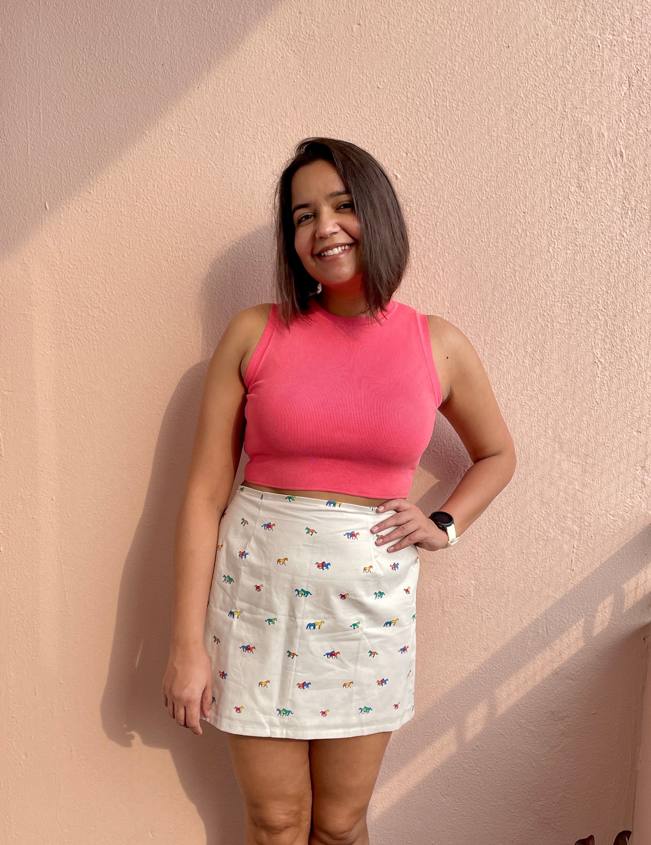 Cream Horse Print Short Skirt image 4