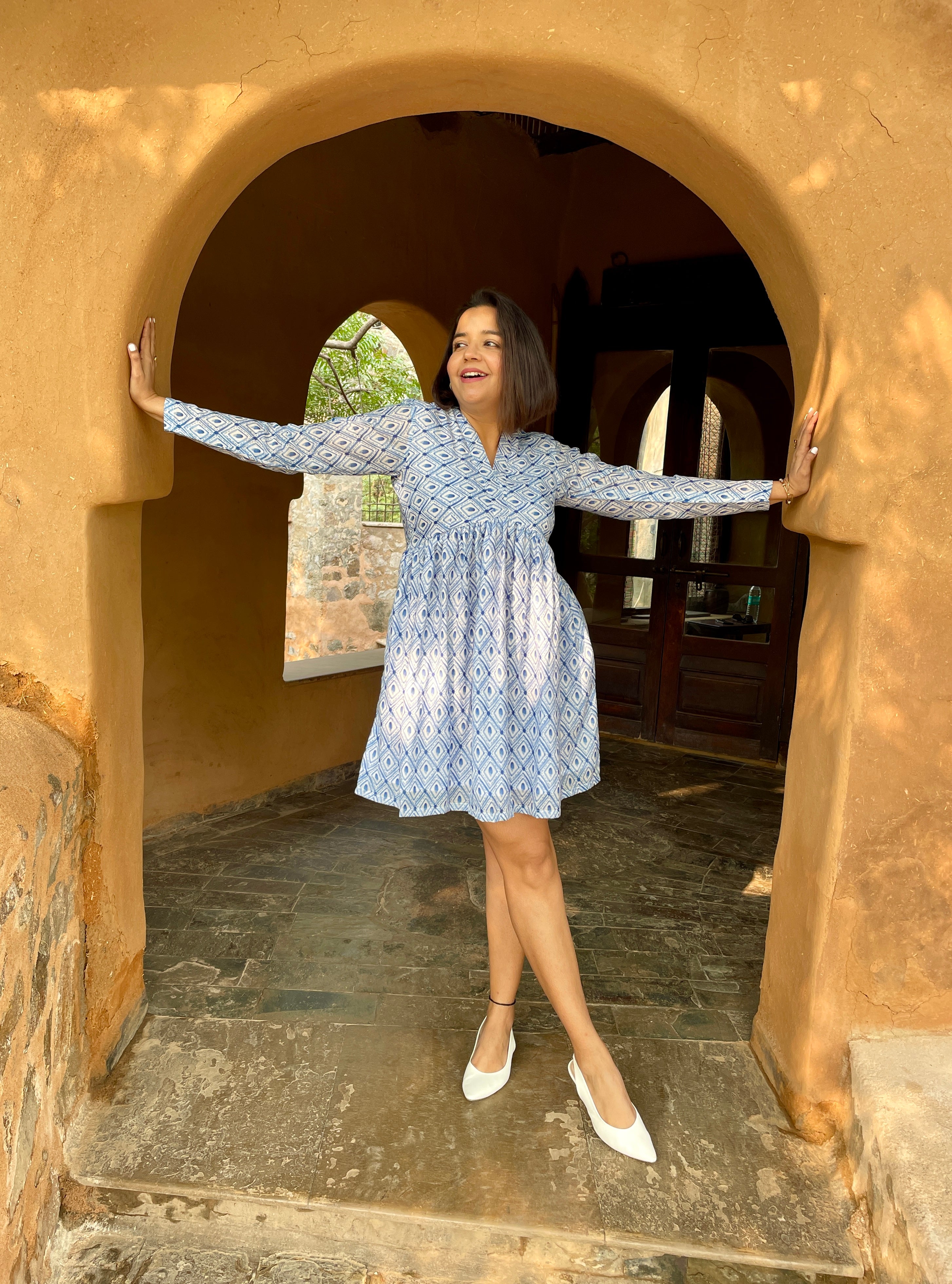 White Printed Fit and Flare Dress image 0