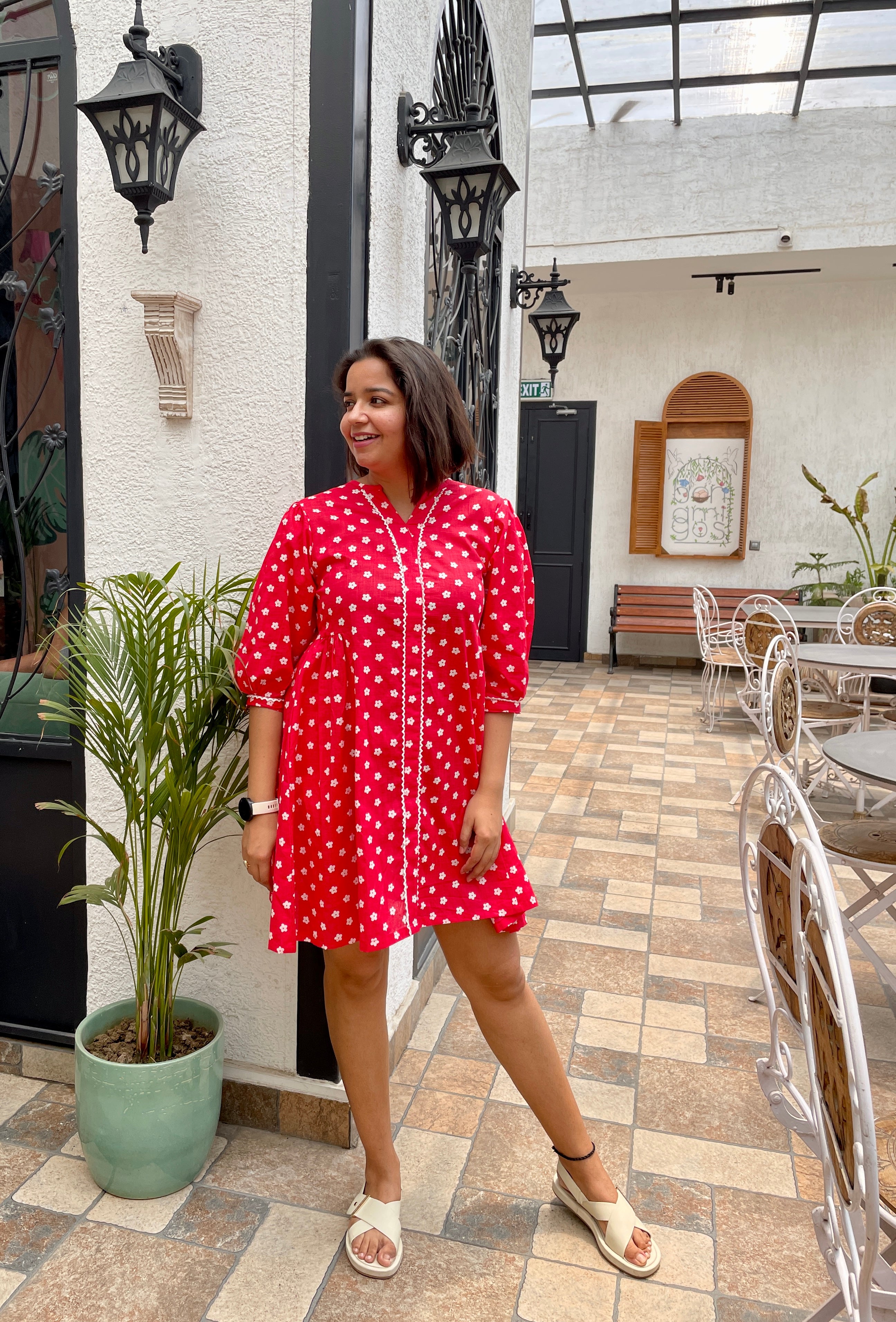 White Flower Red Skater Dress image 3