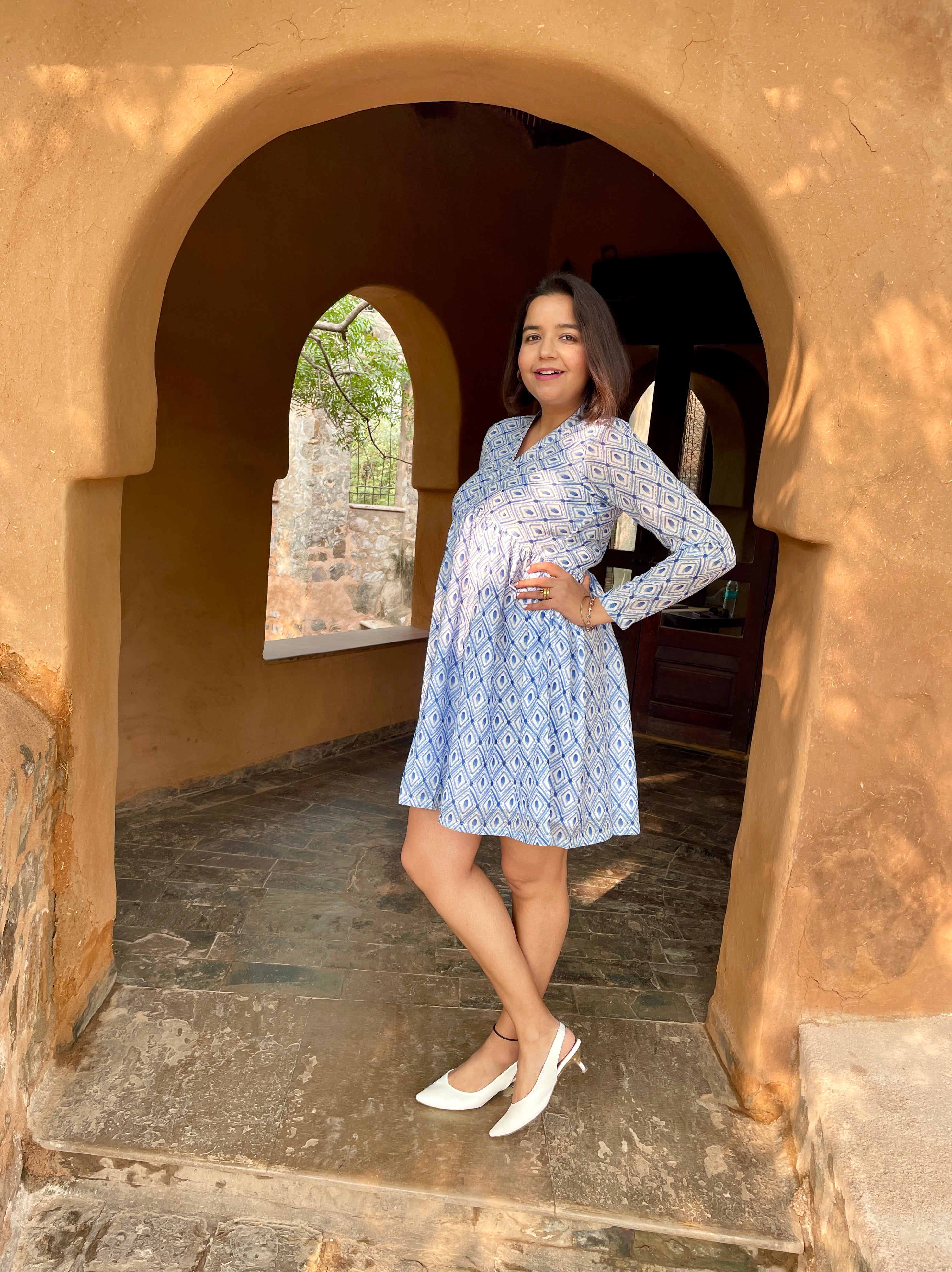 White Printed Fit and Flare Dress image 4