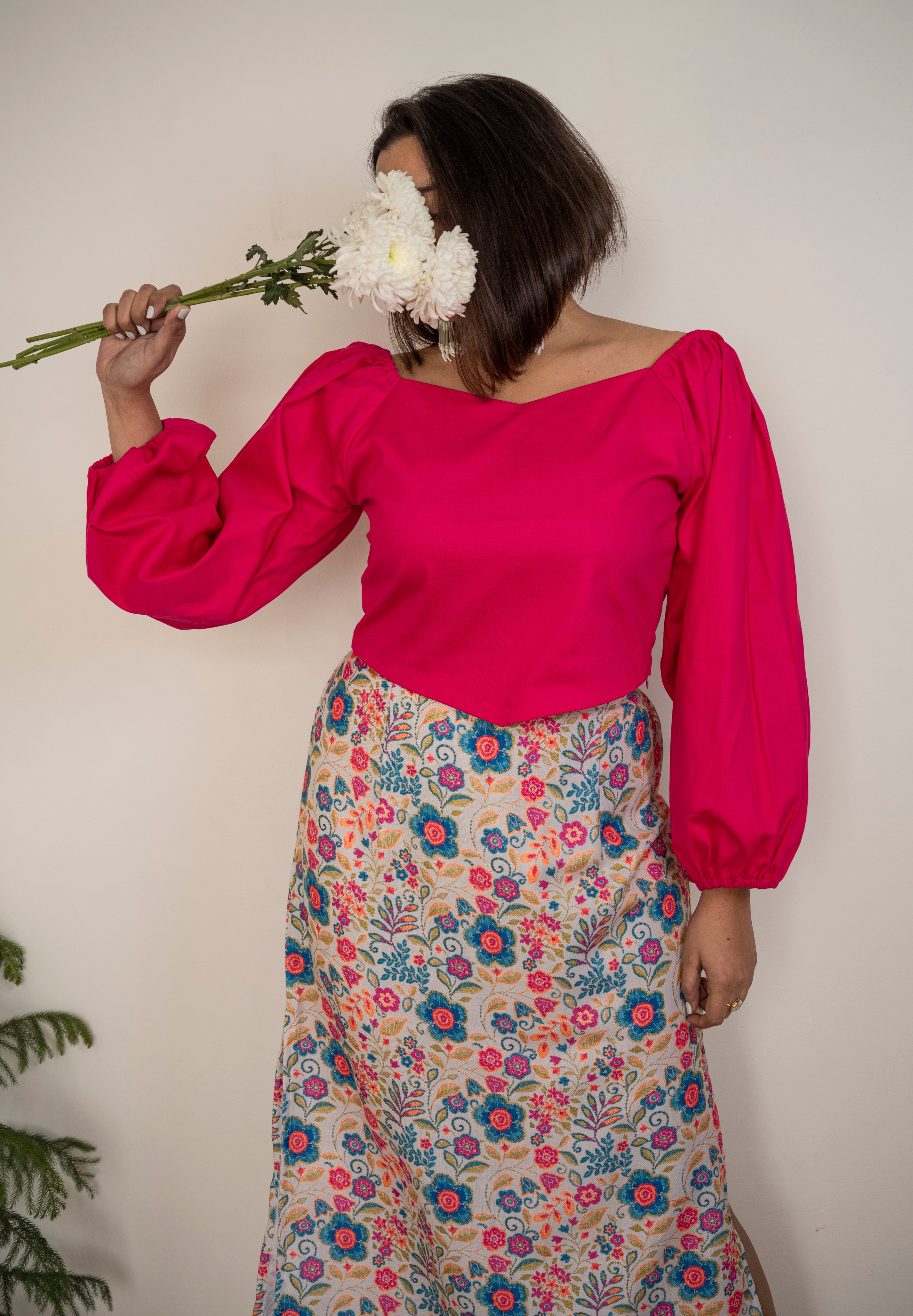 Magenta Balloon Sleeves Top image 0