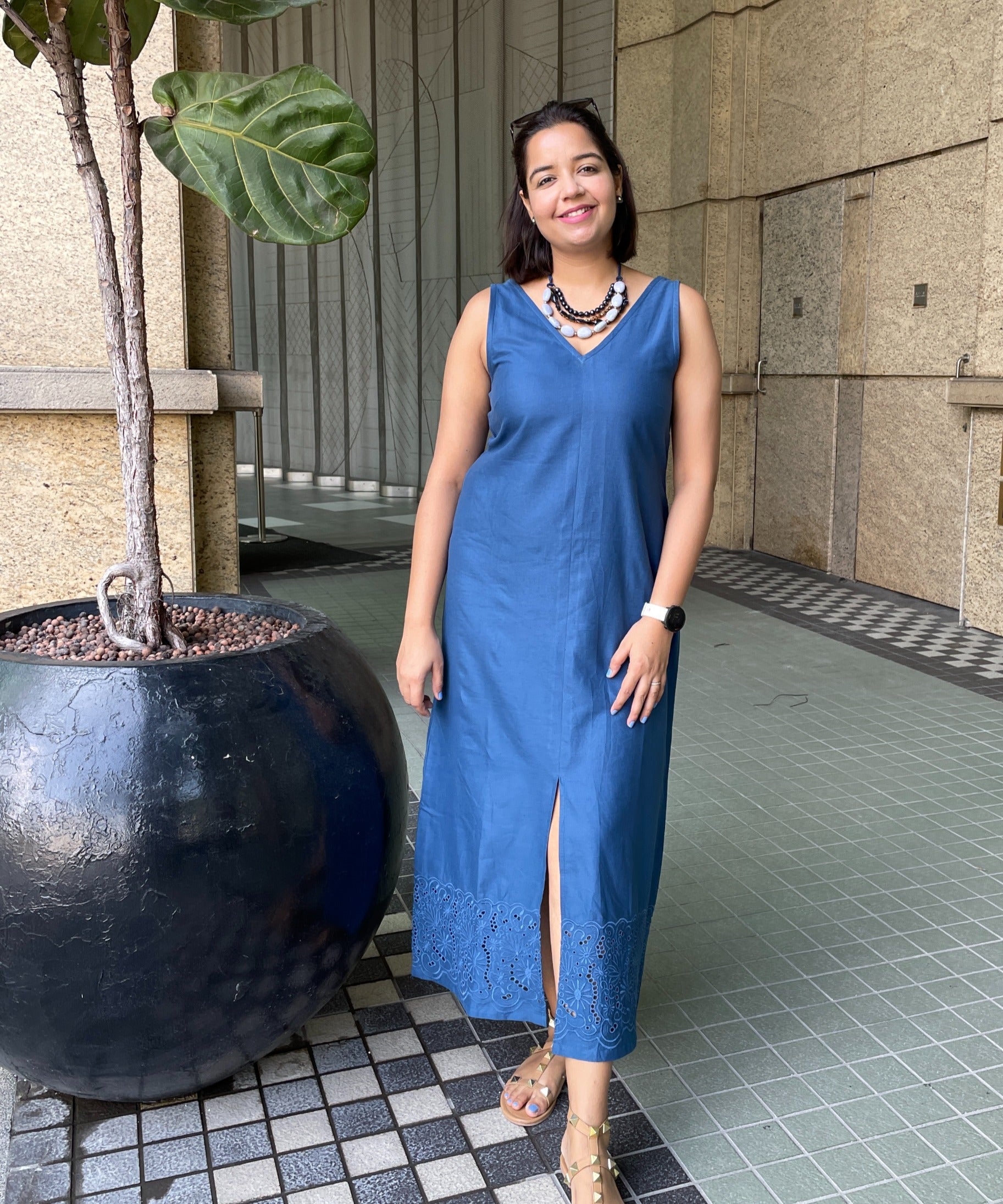 Blue Linen Cotton Dress image 1