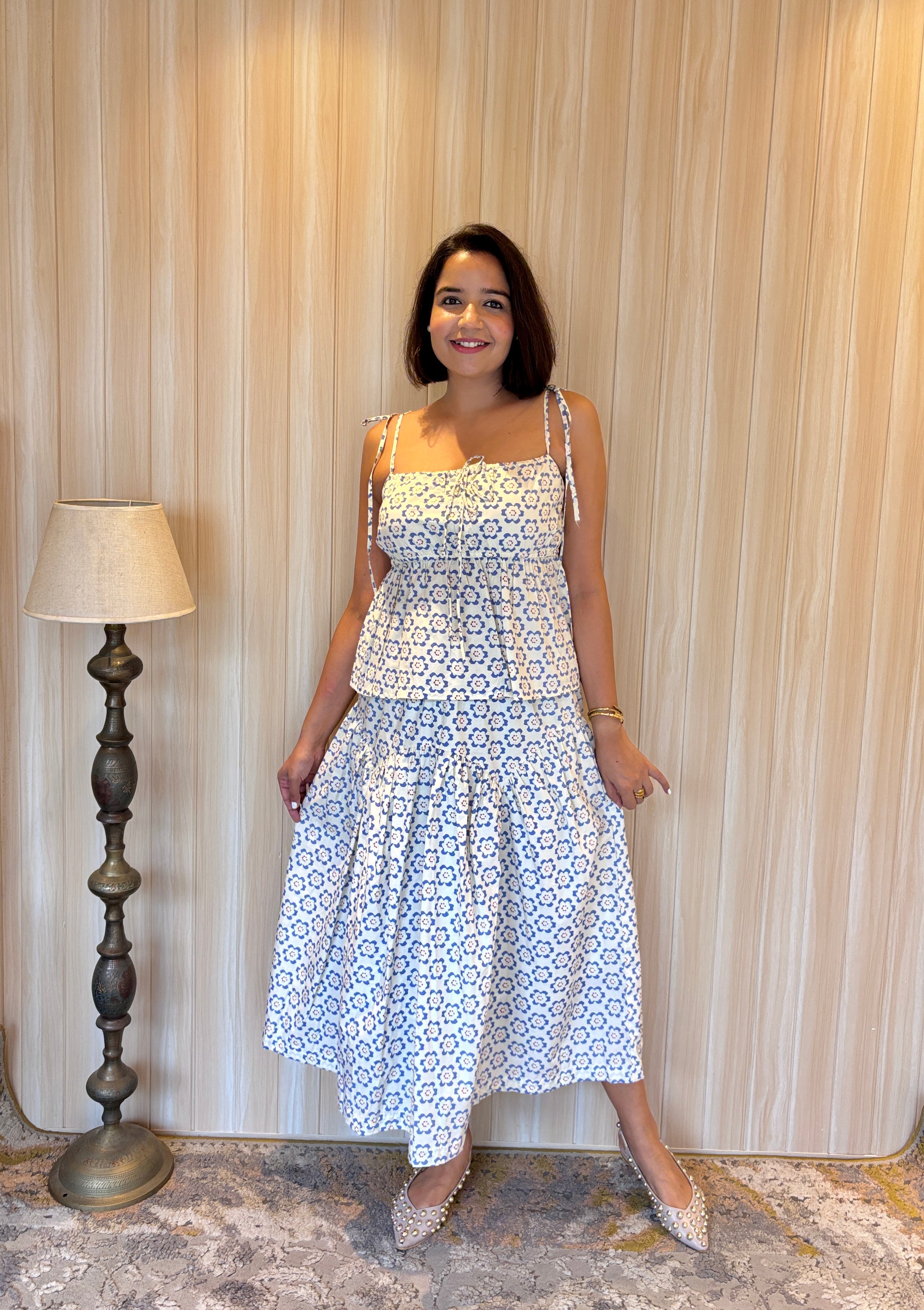 Bloom Garden Cotton Coord Set with Tie-Up Top & Gathered Skirt image 0