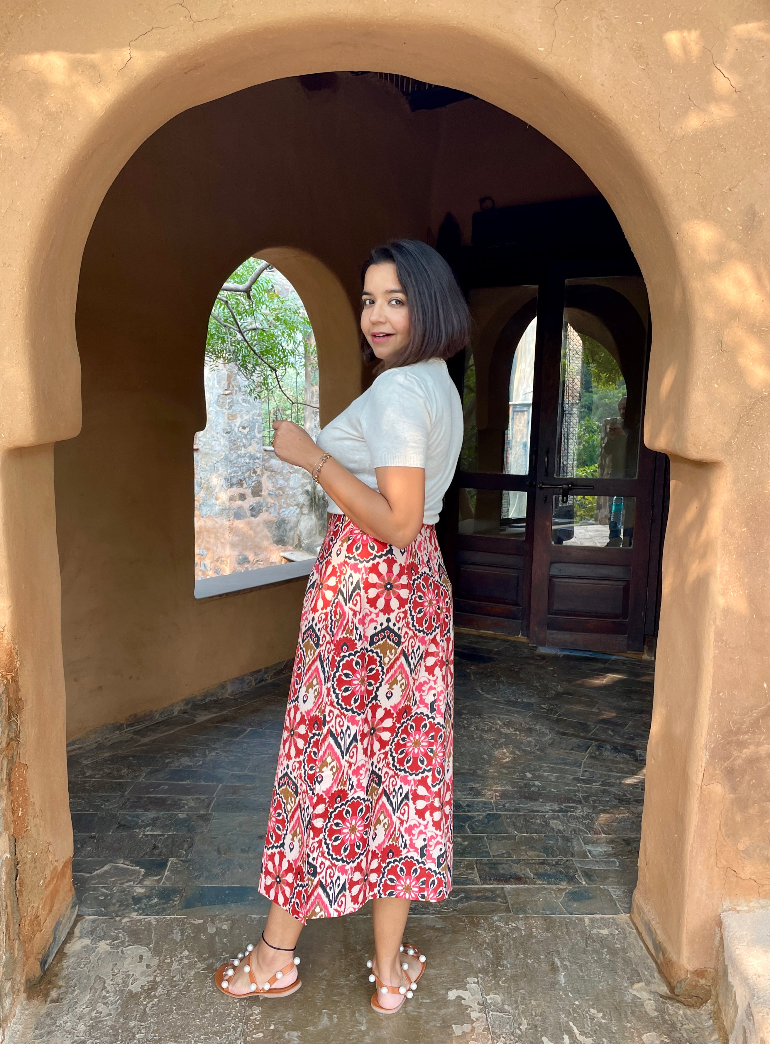 Ikat Printed A-Line Midi Skirt image 1