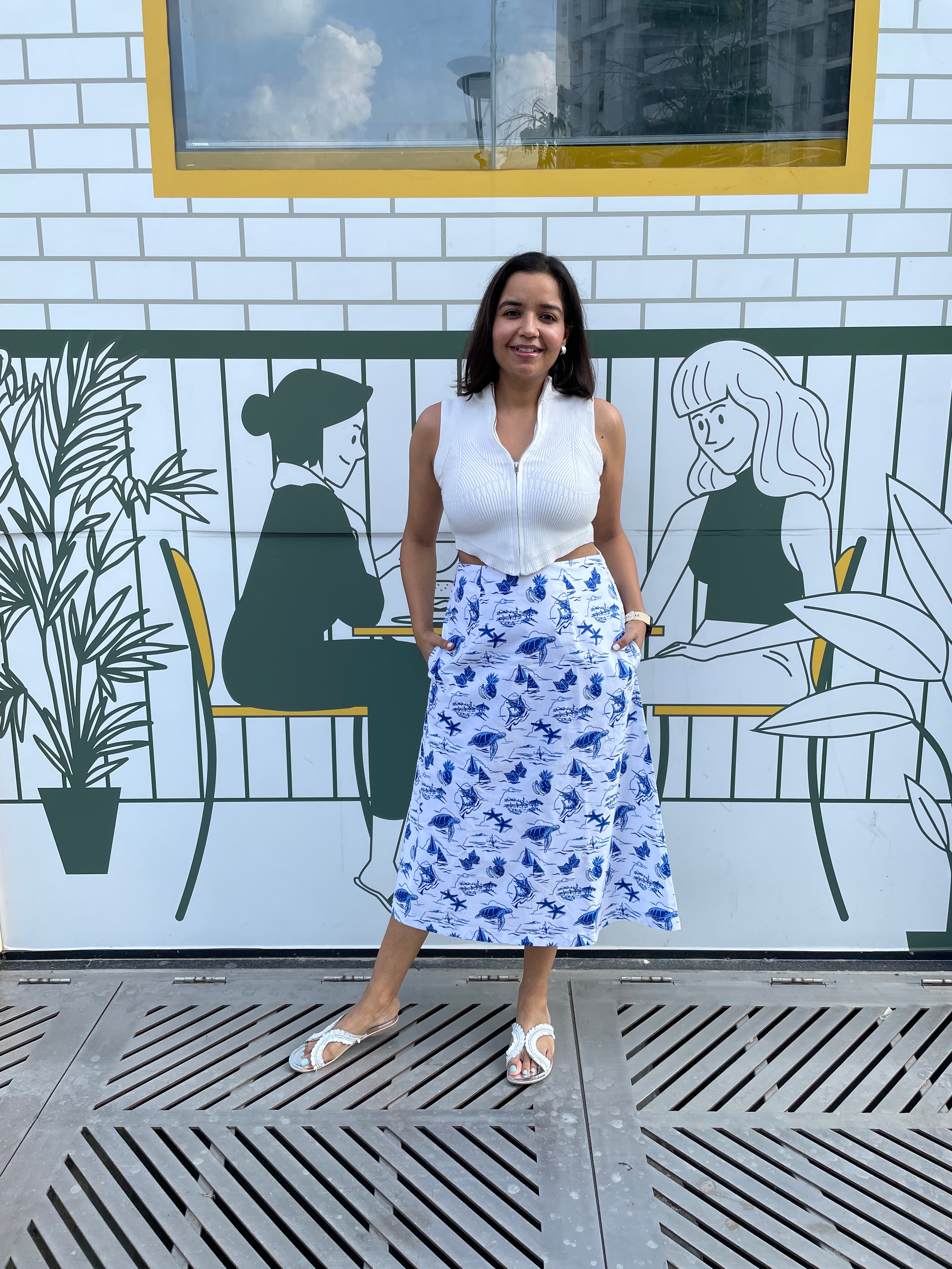 Ocean Tale Cotton Printed Skirt with Pockets image 4