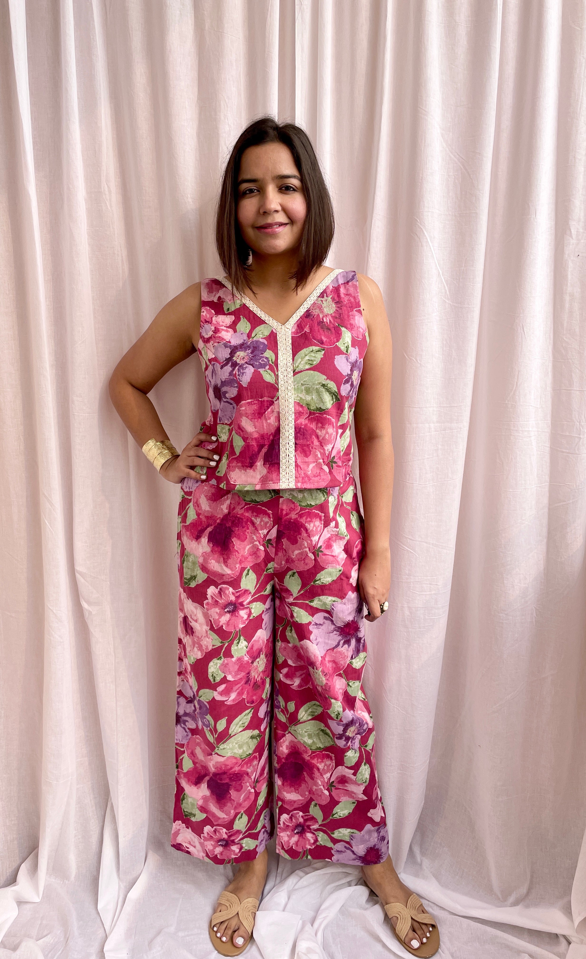 Maroon Flower Print LaceCo-ord Set image 6