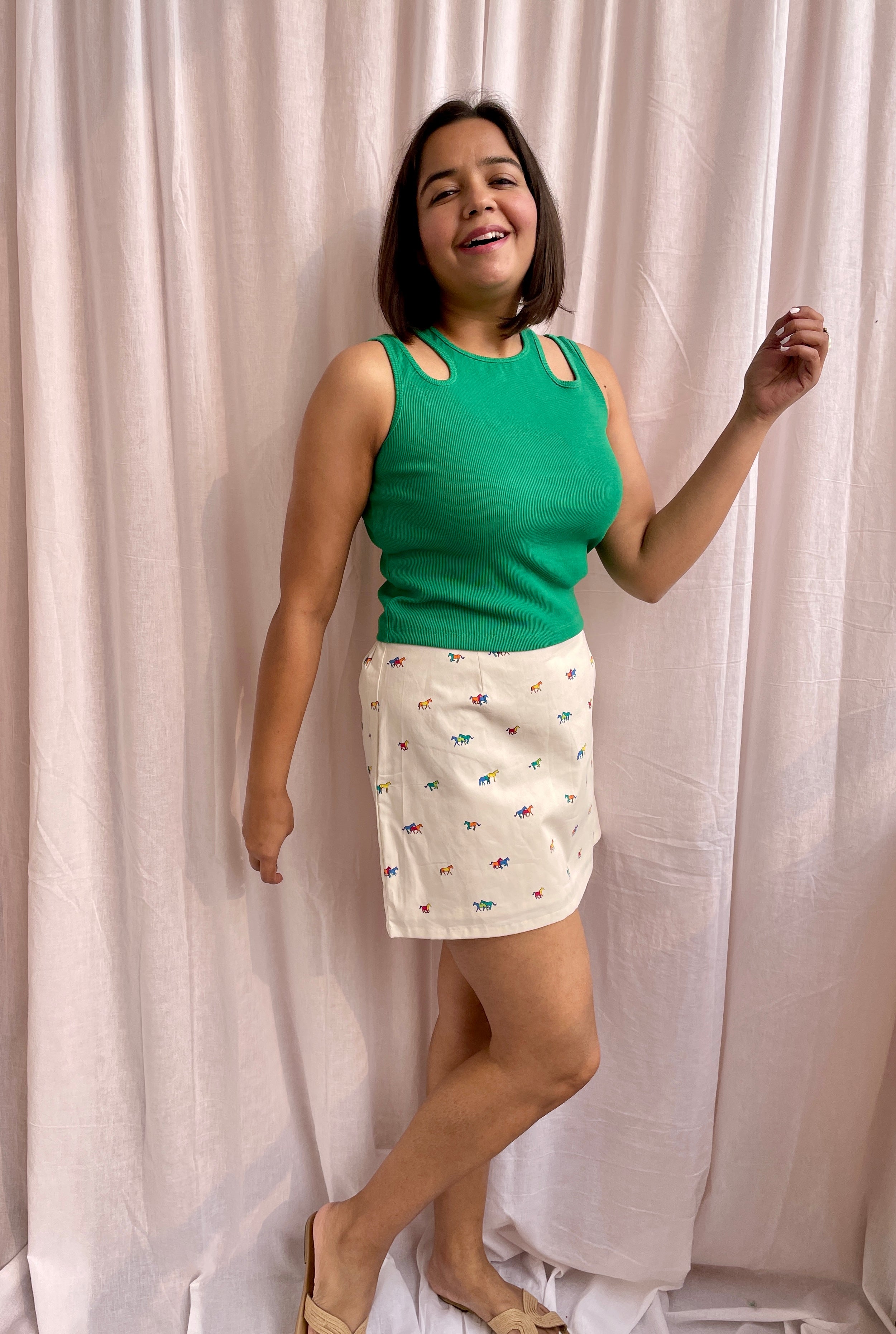 Cream Horse Print Short Skirt image 1