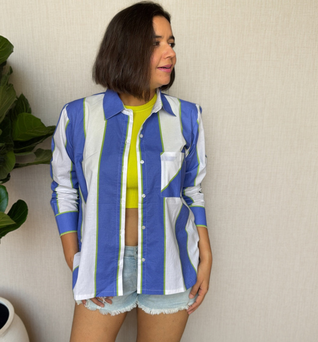 Blue and White Stripe Oversized Shirt image 2