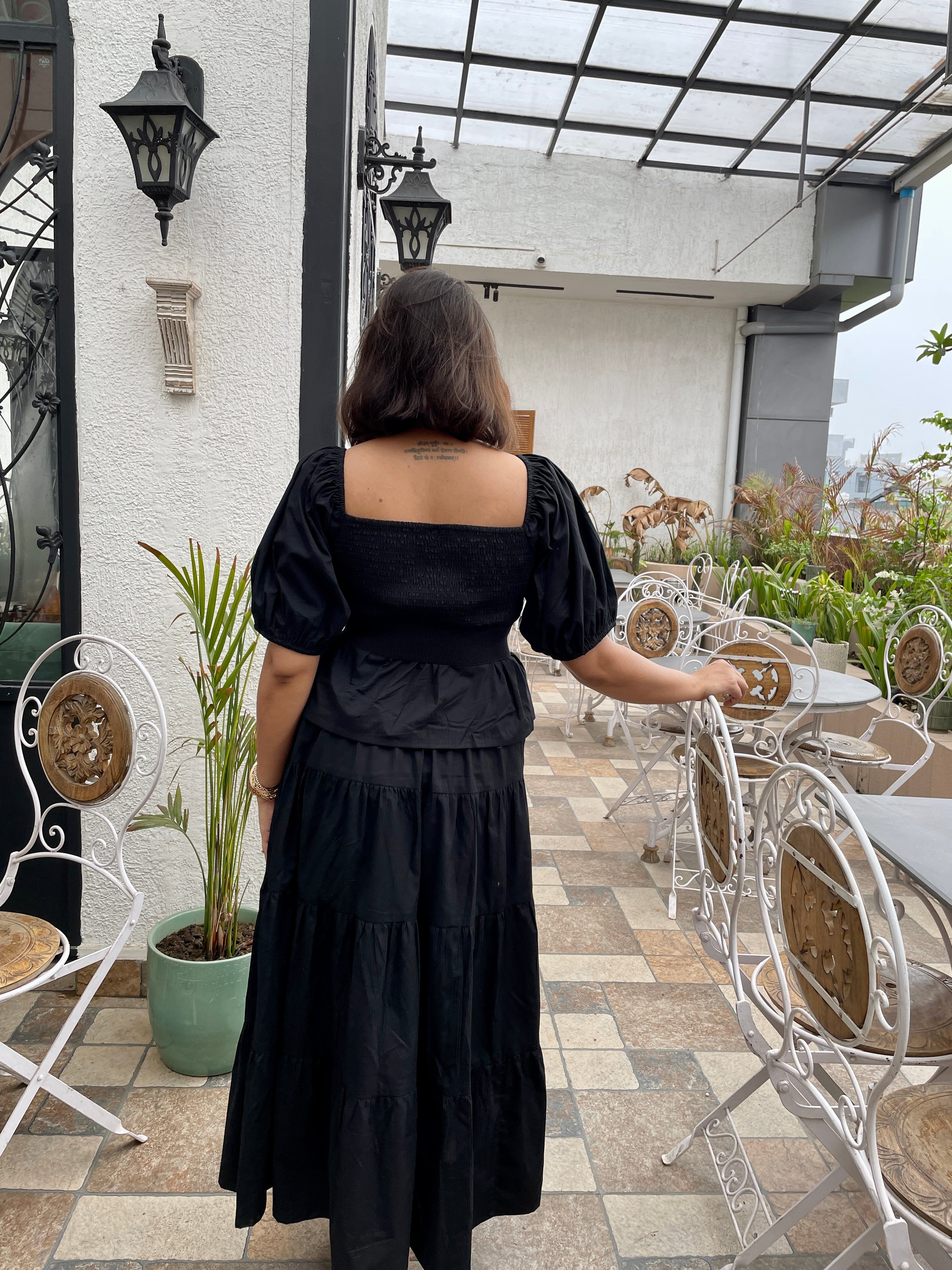 Black Cotton Tiered Skirt Co-ord Set image 4
