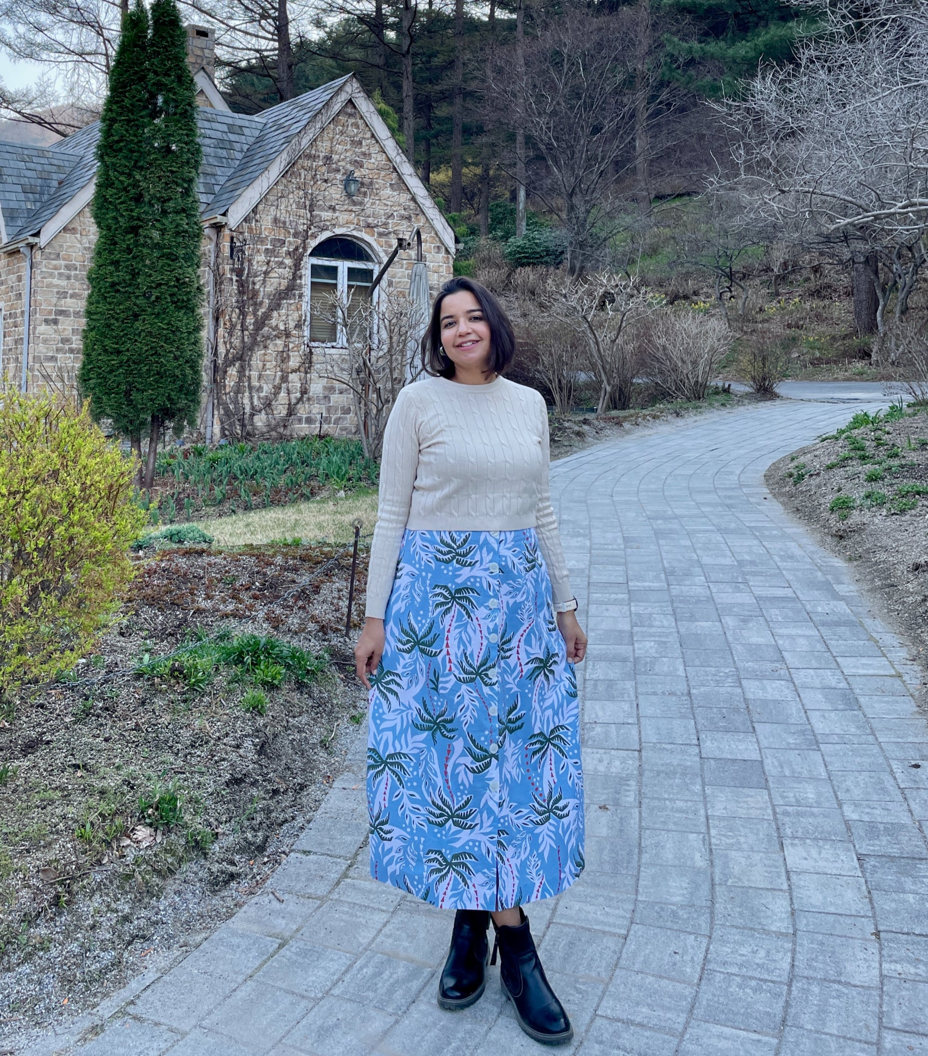 Blue Topical Printed Midi Skirt image 1