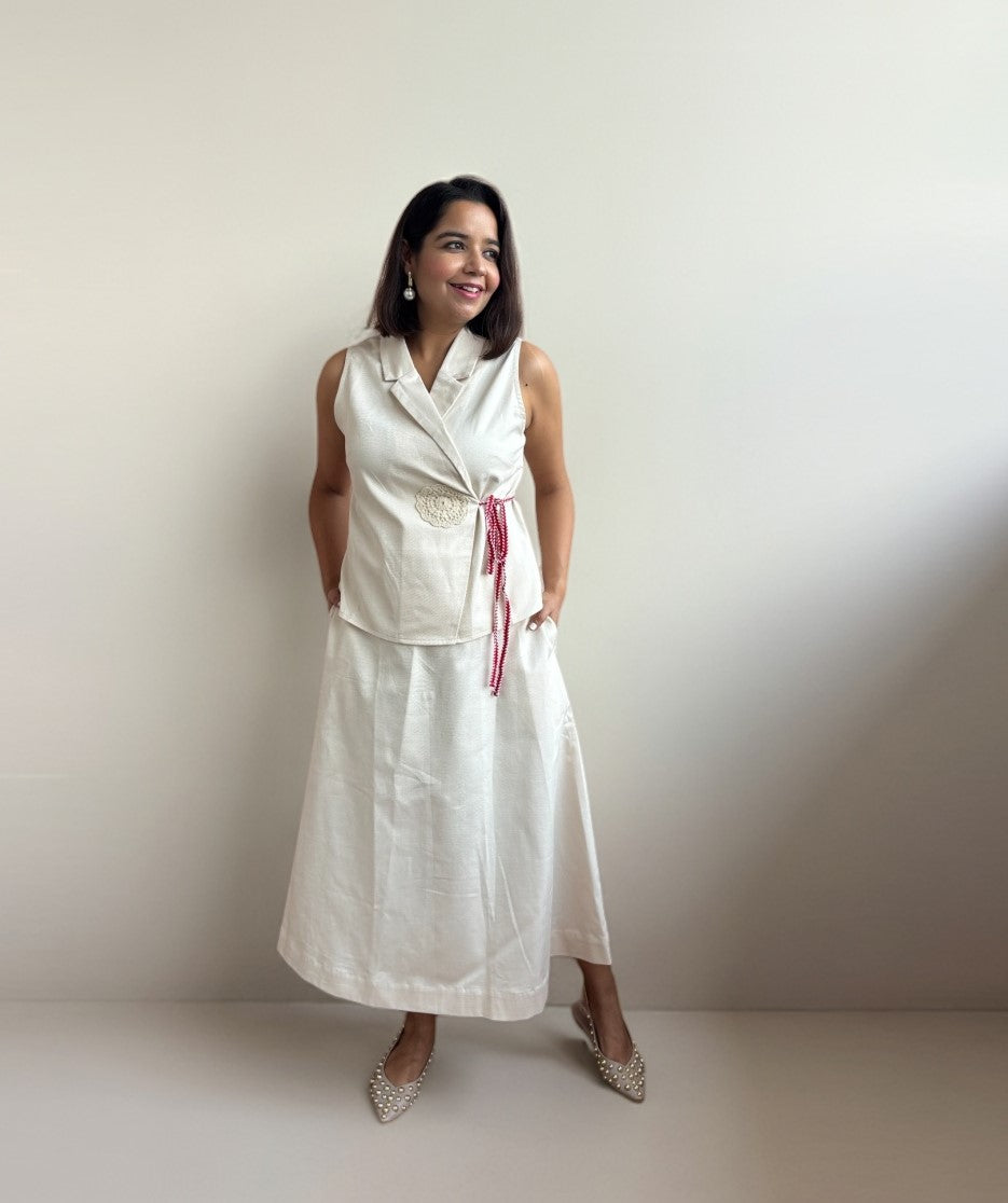 Beige Cotton Twill Coord Set with Crochet Detailing image 0