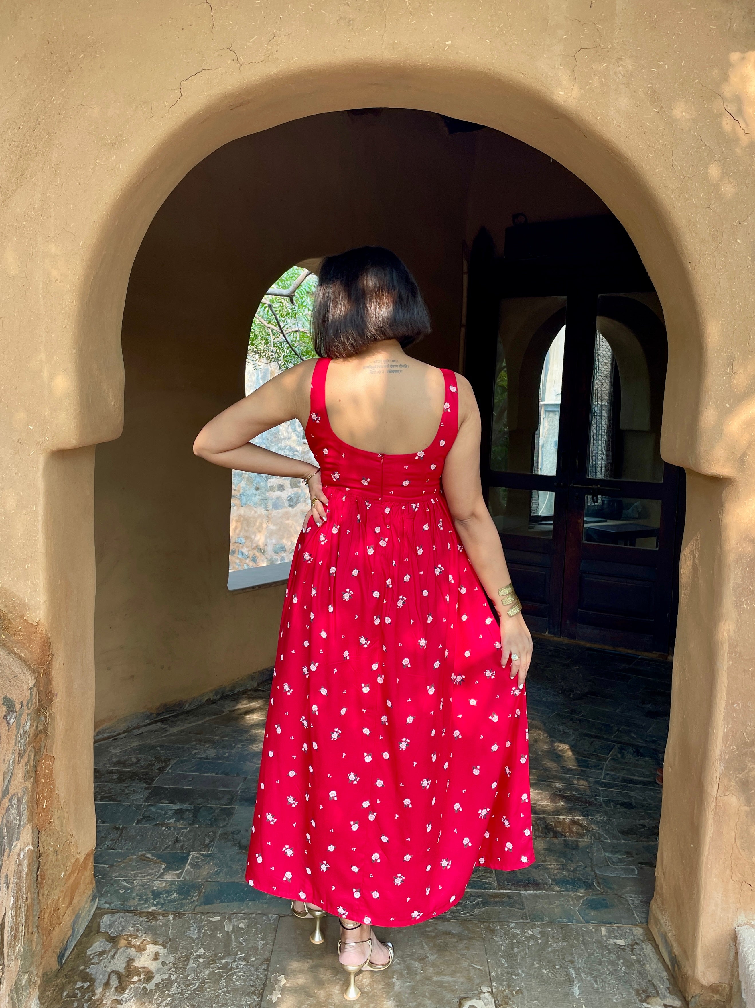 Red Flower Maxi Dress image 4