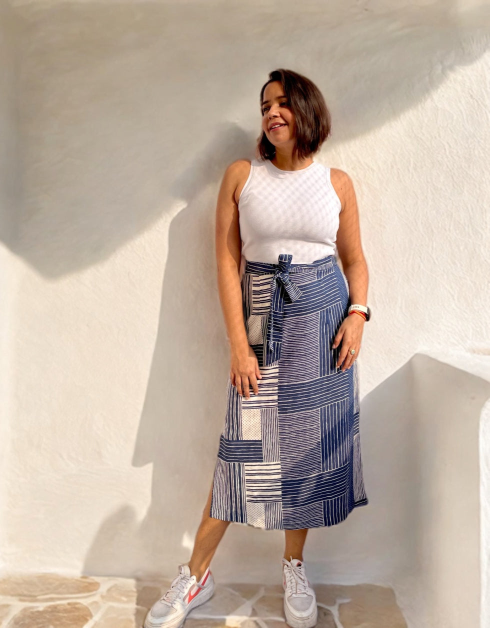 White Blue Skirt with Belt image 0