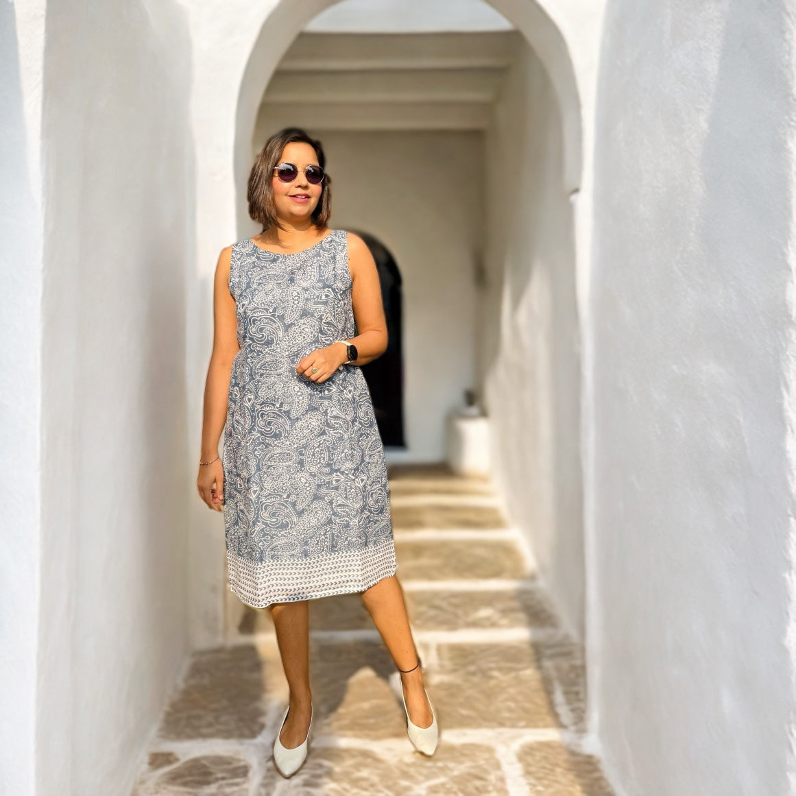 Blue Linen Midi Dress image 5