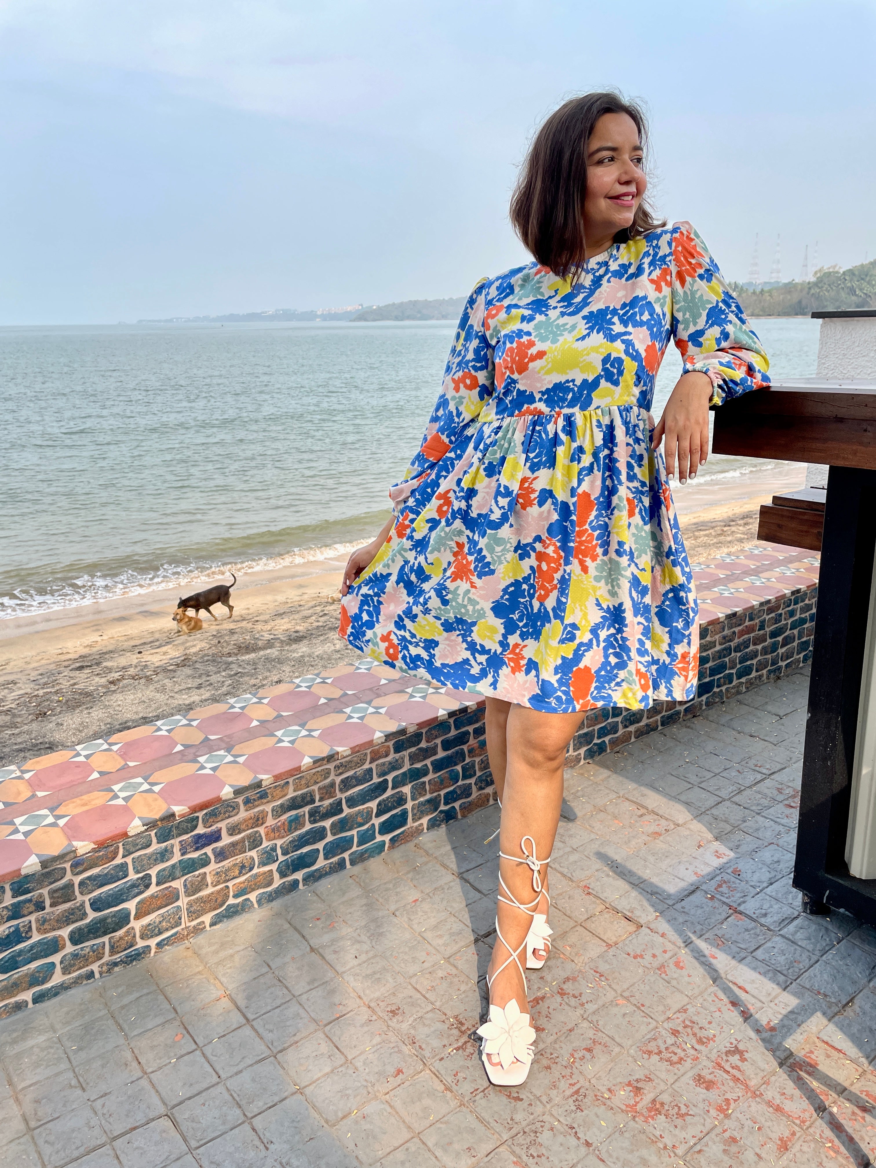 Multicolor Balloon Sleeves Skater Dress image 3