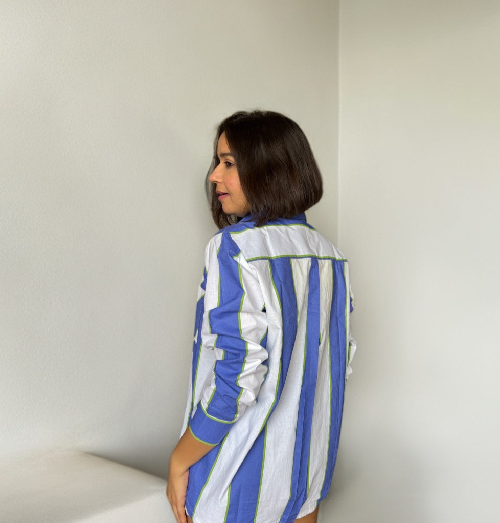 Blue and White Stripe Oversized Shirt image 1
