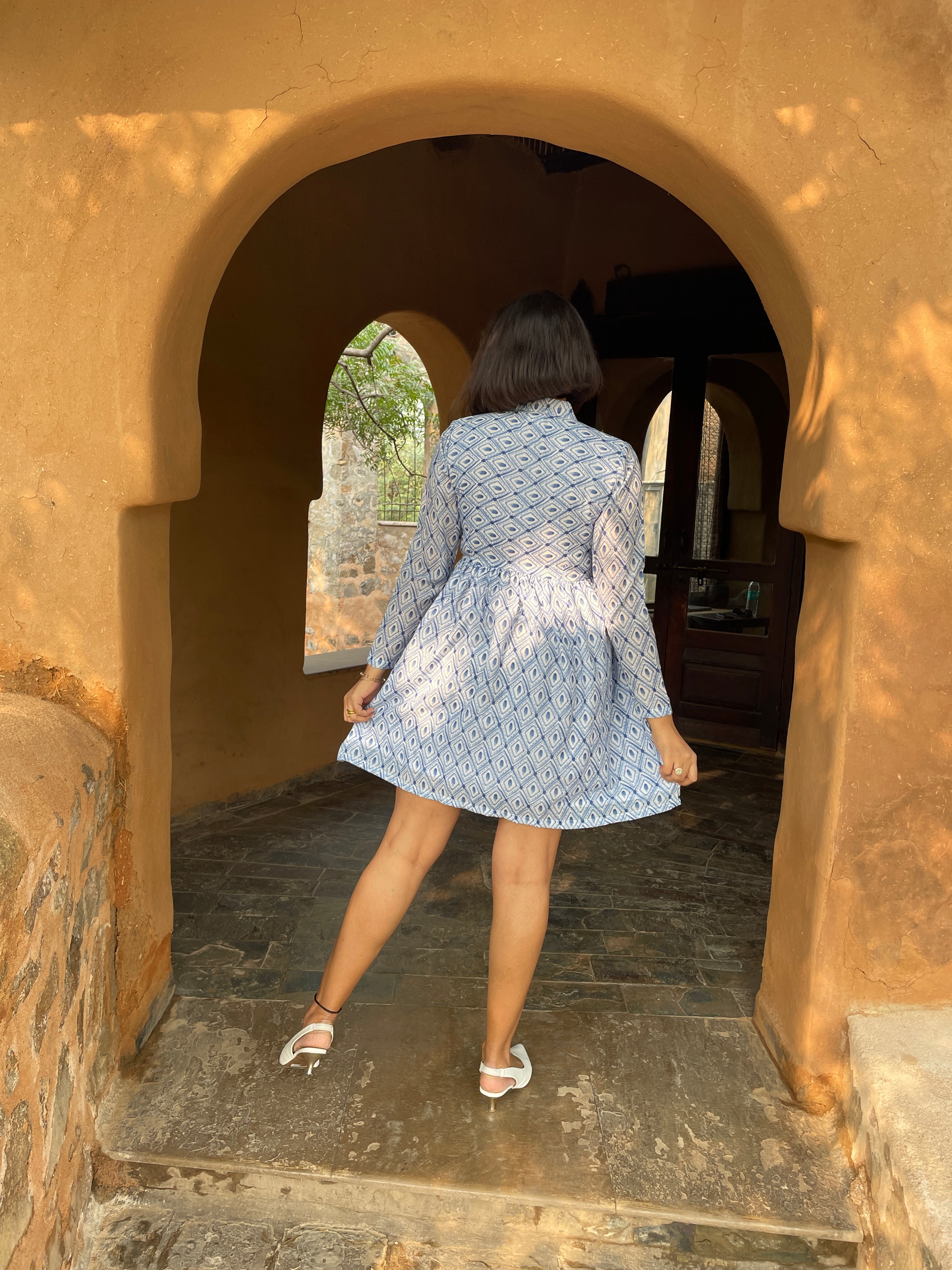 White Printed Fit and Flare Dress image 3