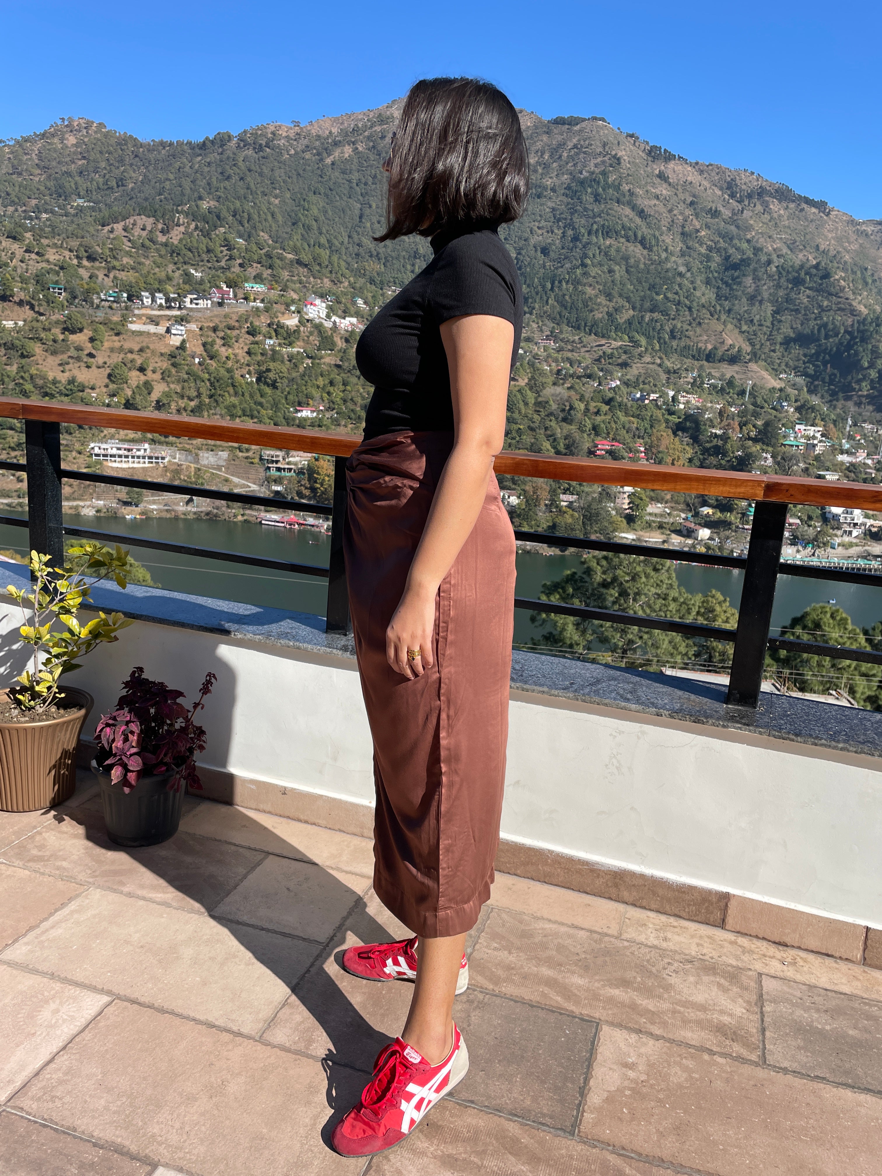 Brown Front Knot Midi Skirt image 2