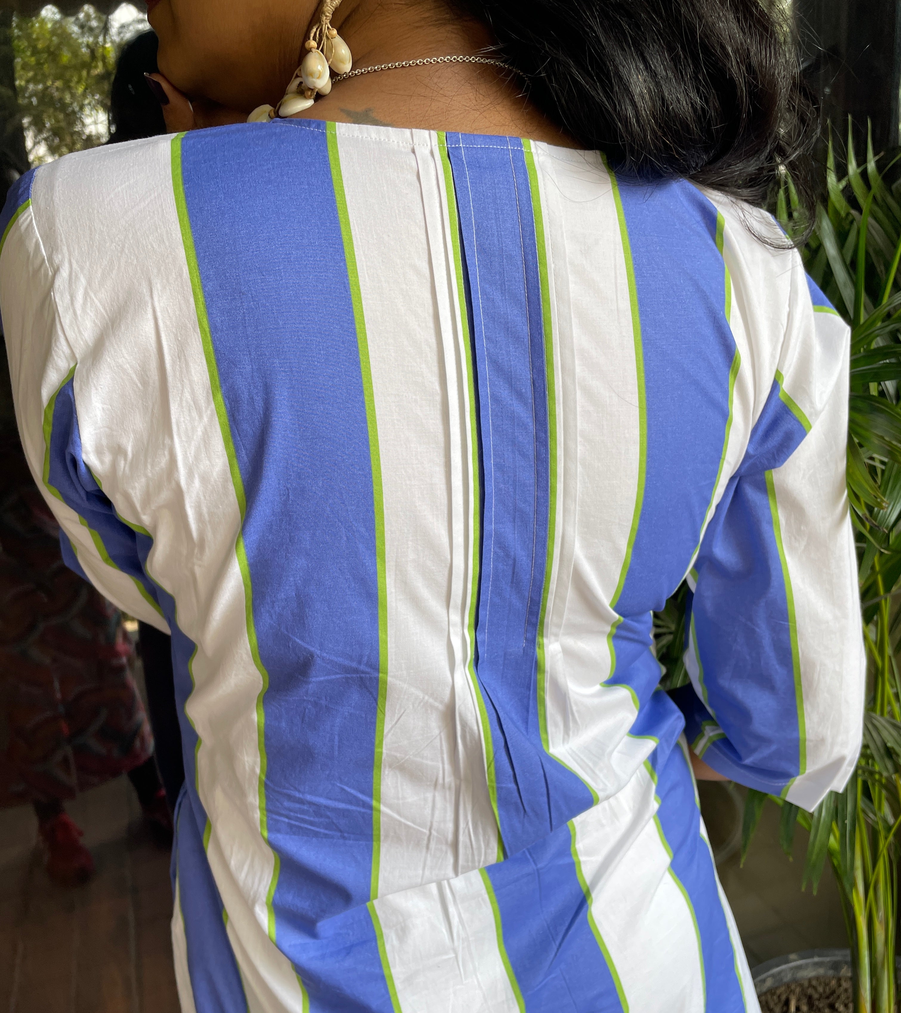 Blue Stripe Pintex A-Line Kurta image 5