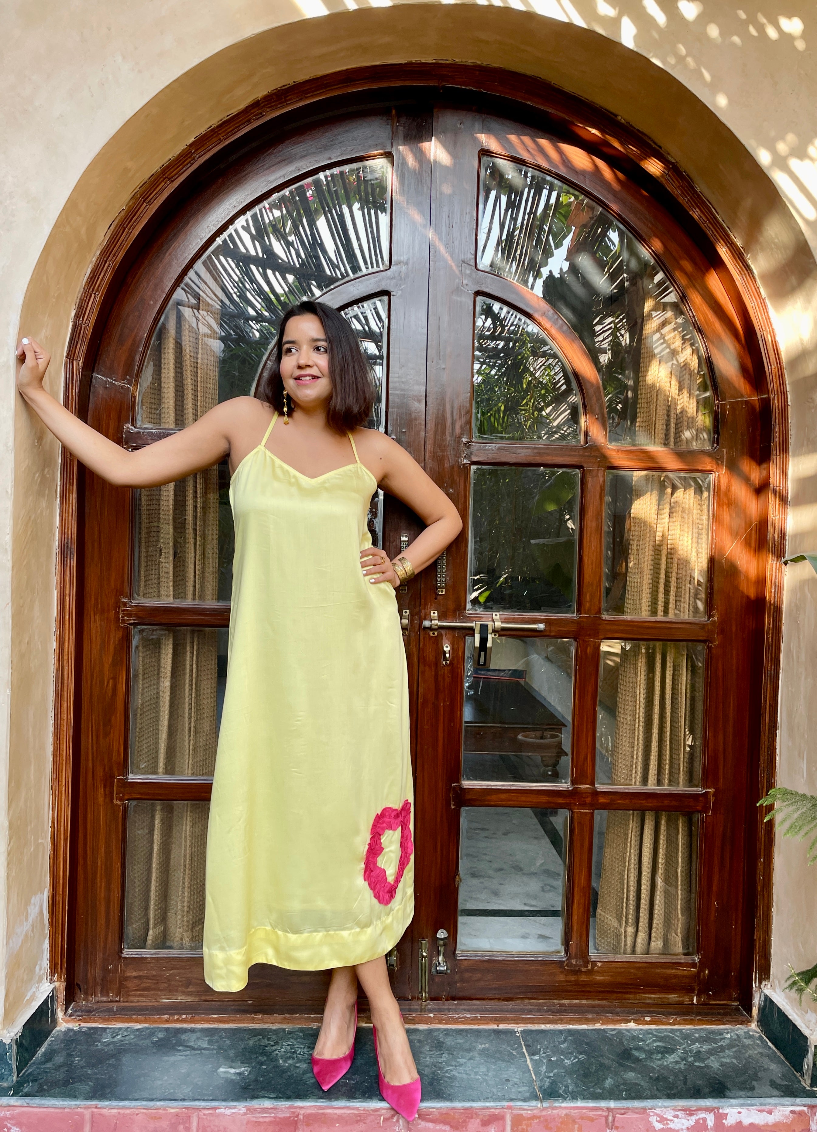 Yellow A Line Strappy Maxi Dress image 8