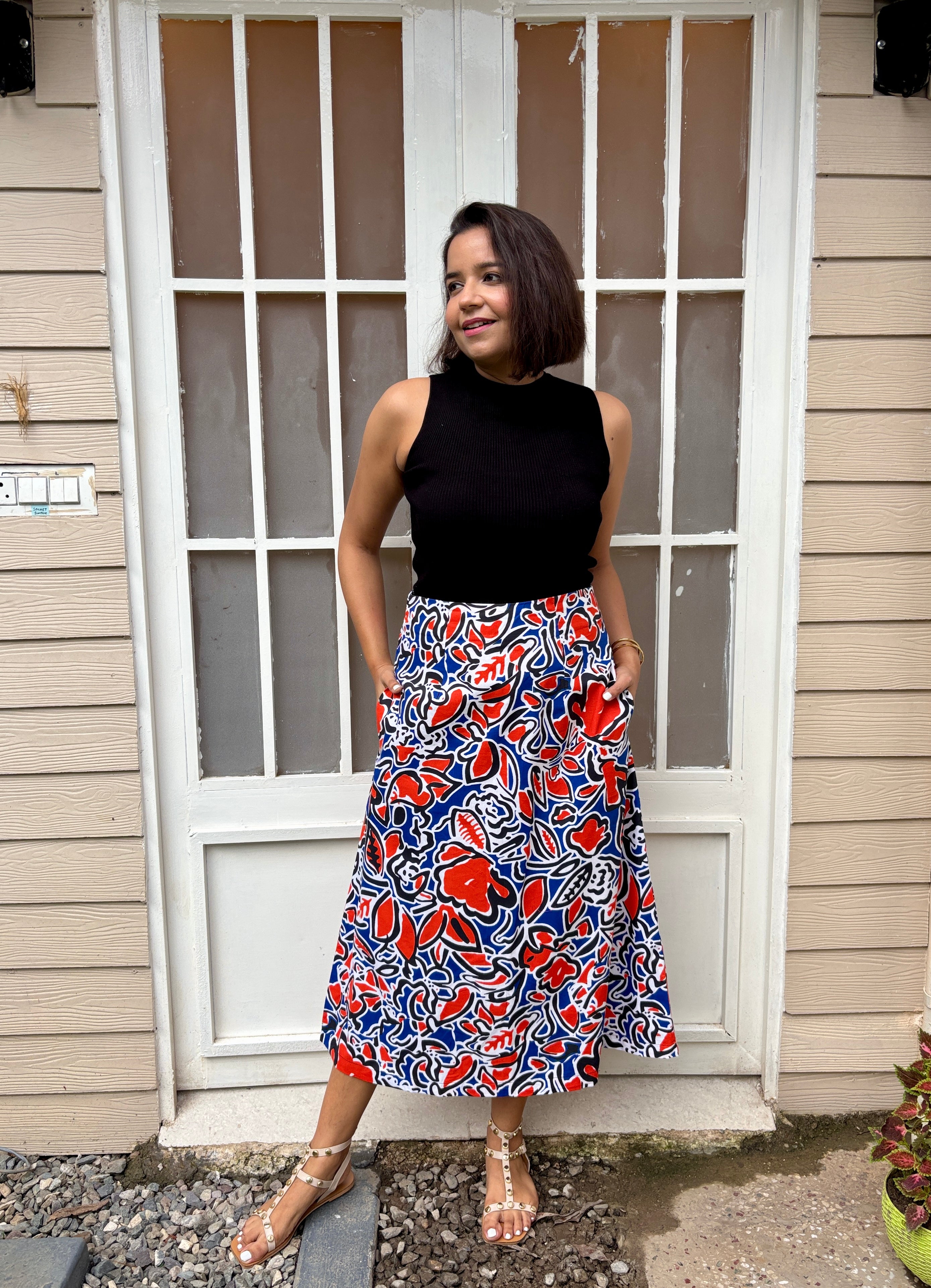 Floral Cotton A line Midi Skirt image 0