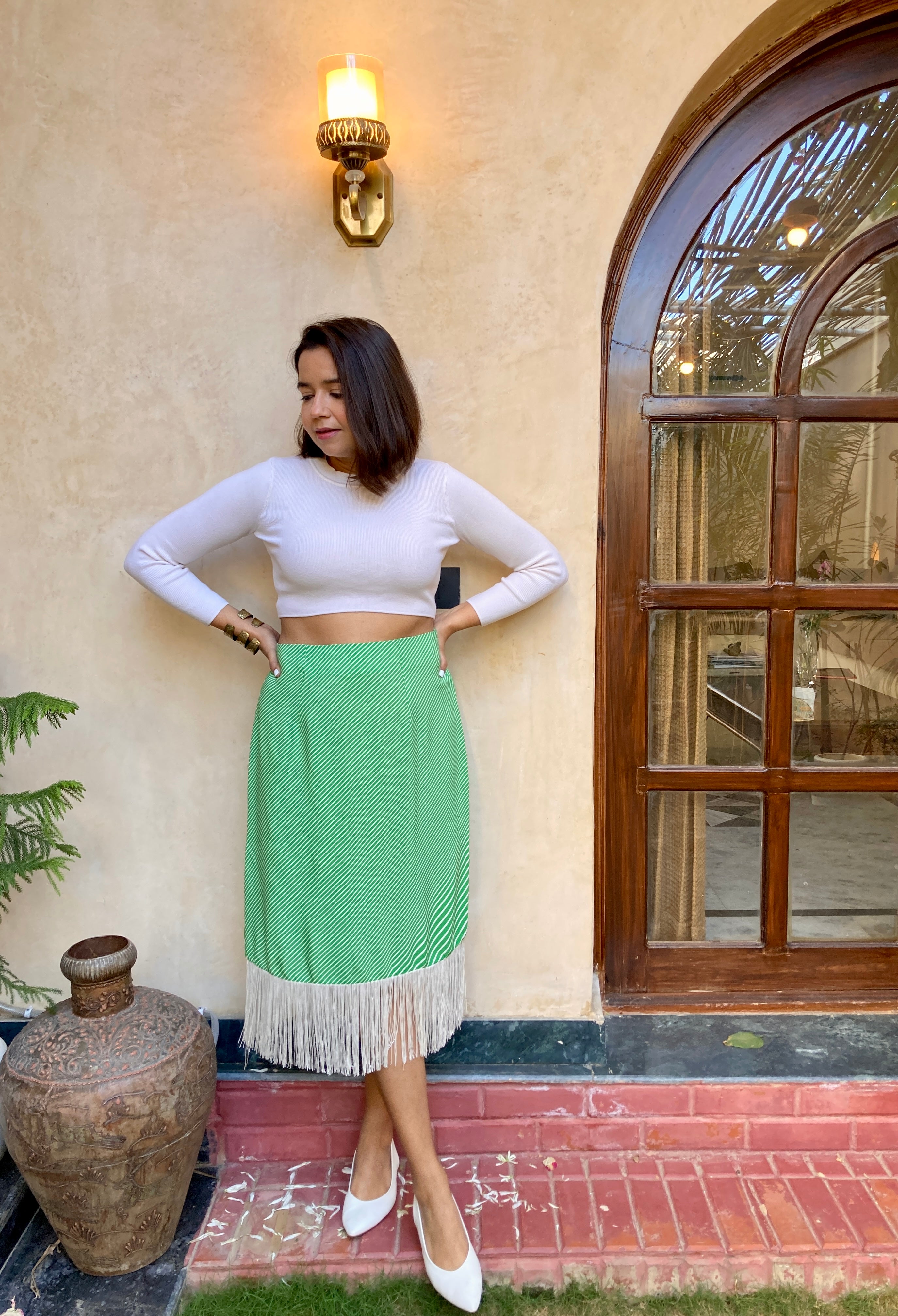 Green Leheriya Midi Skirt image 5