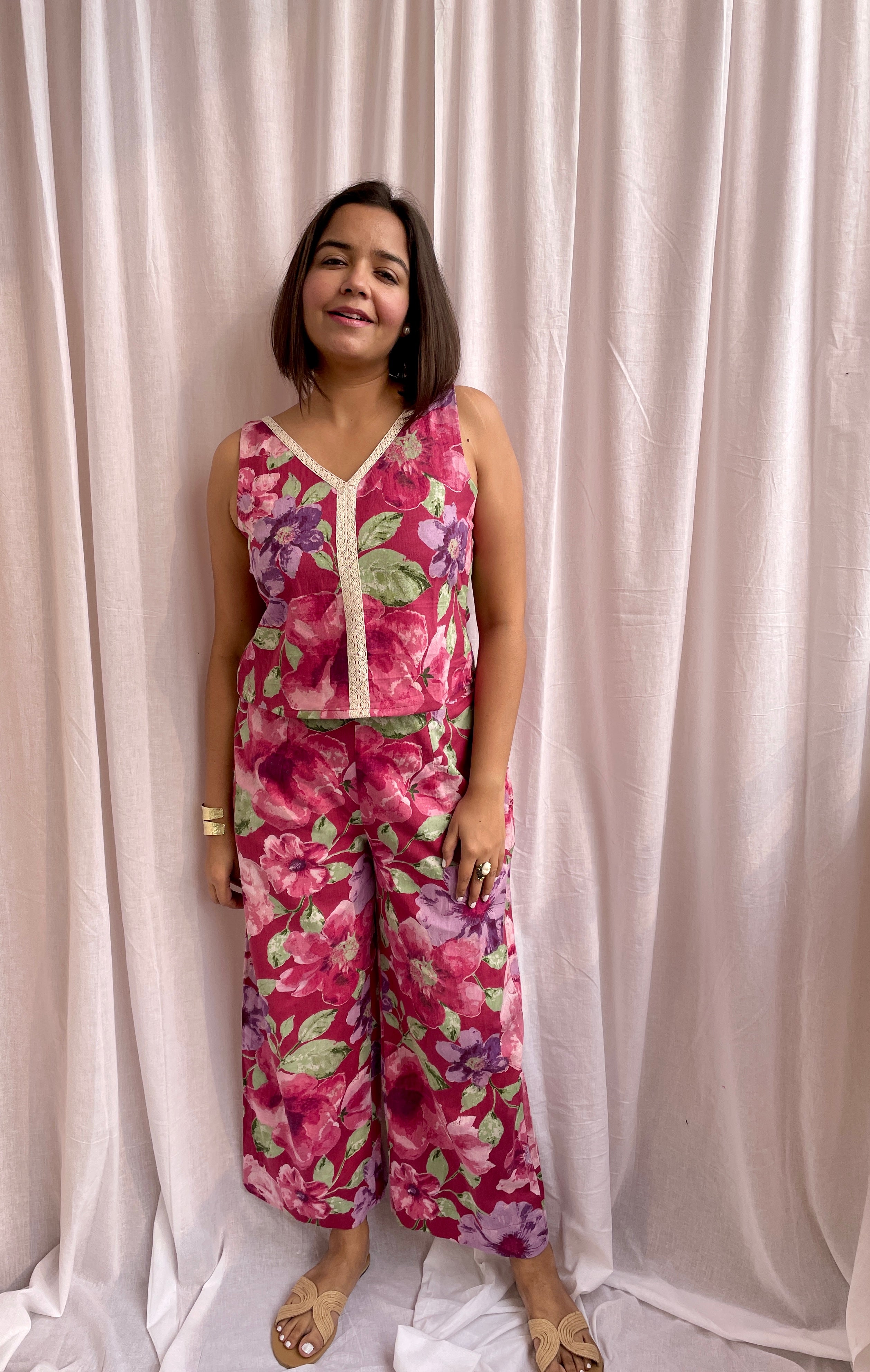 Maroon Flower Print LaceCo-ord Set image 4