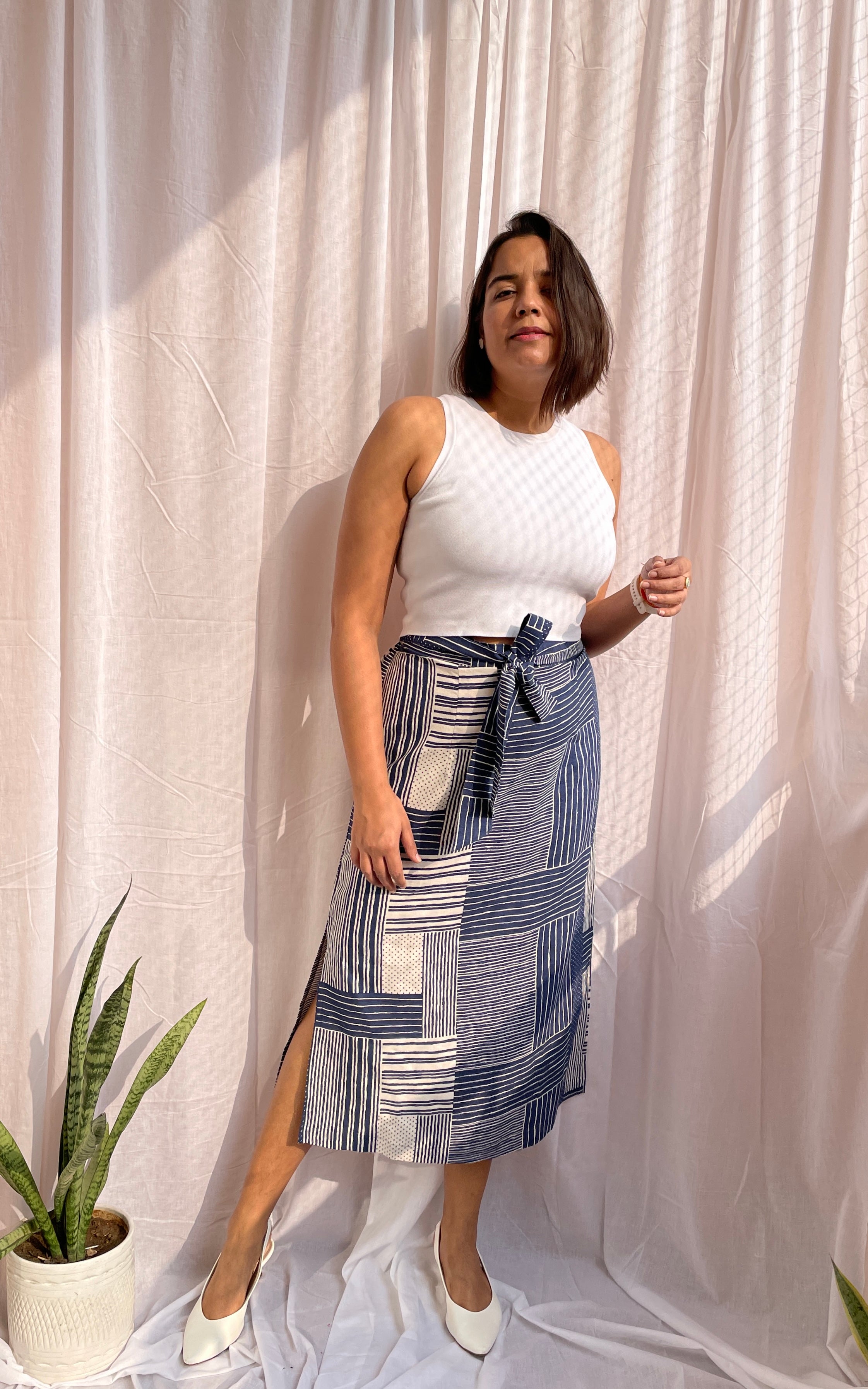White Blue Skirt with Belt image 5