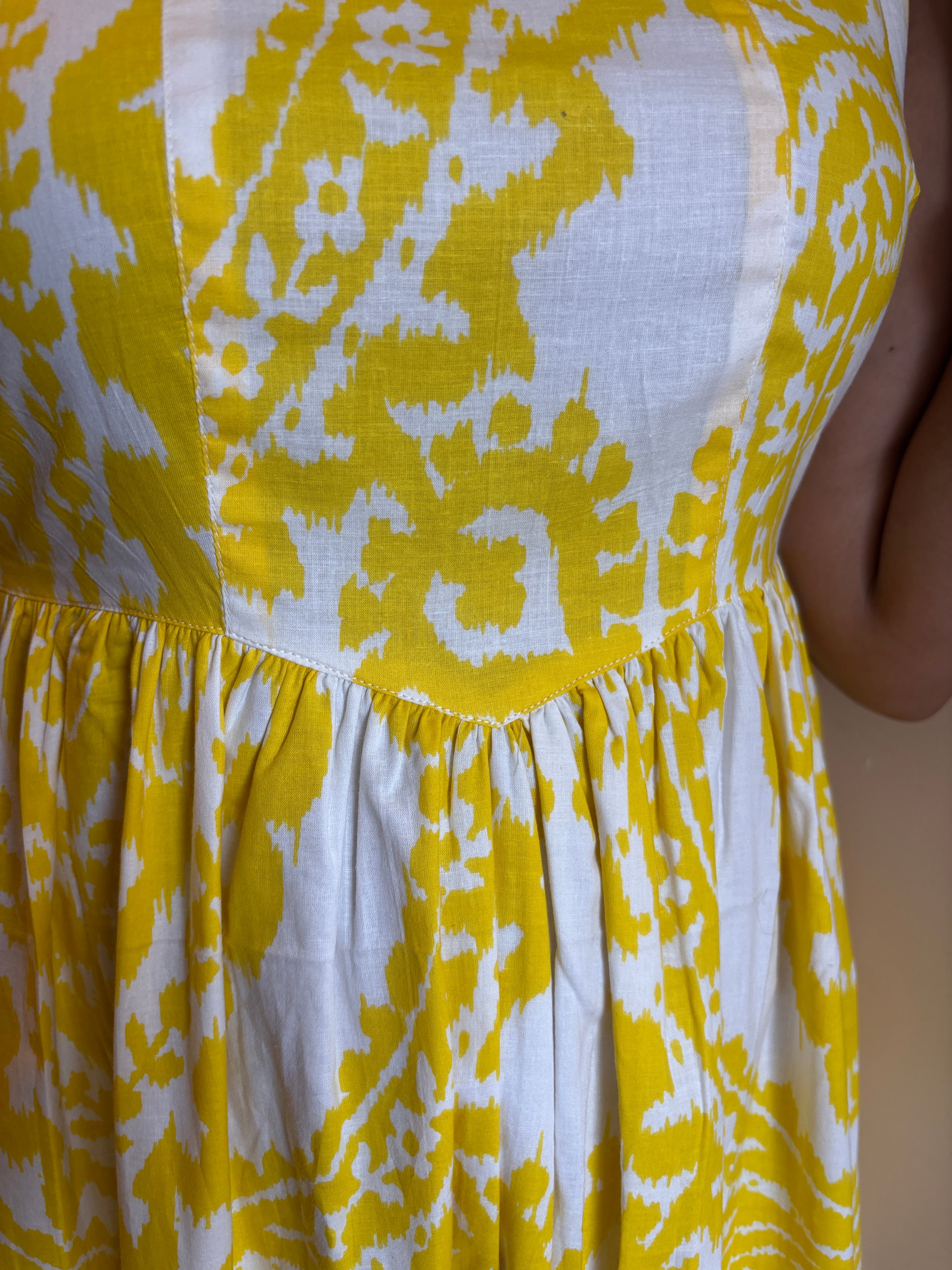 Yellow Printed Cotton Maxi Dress for Women