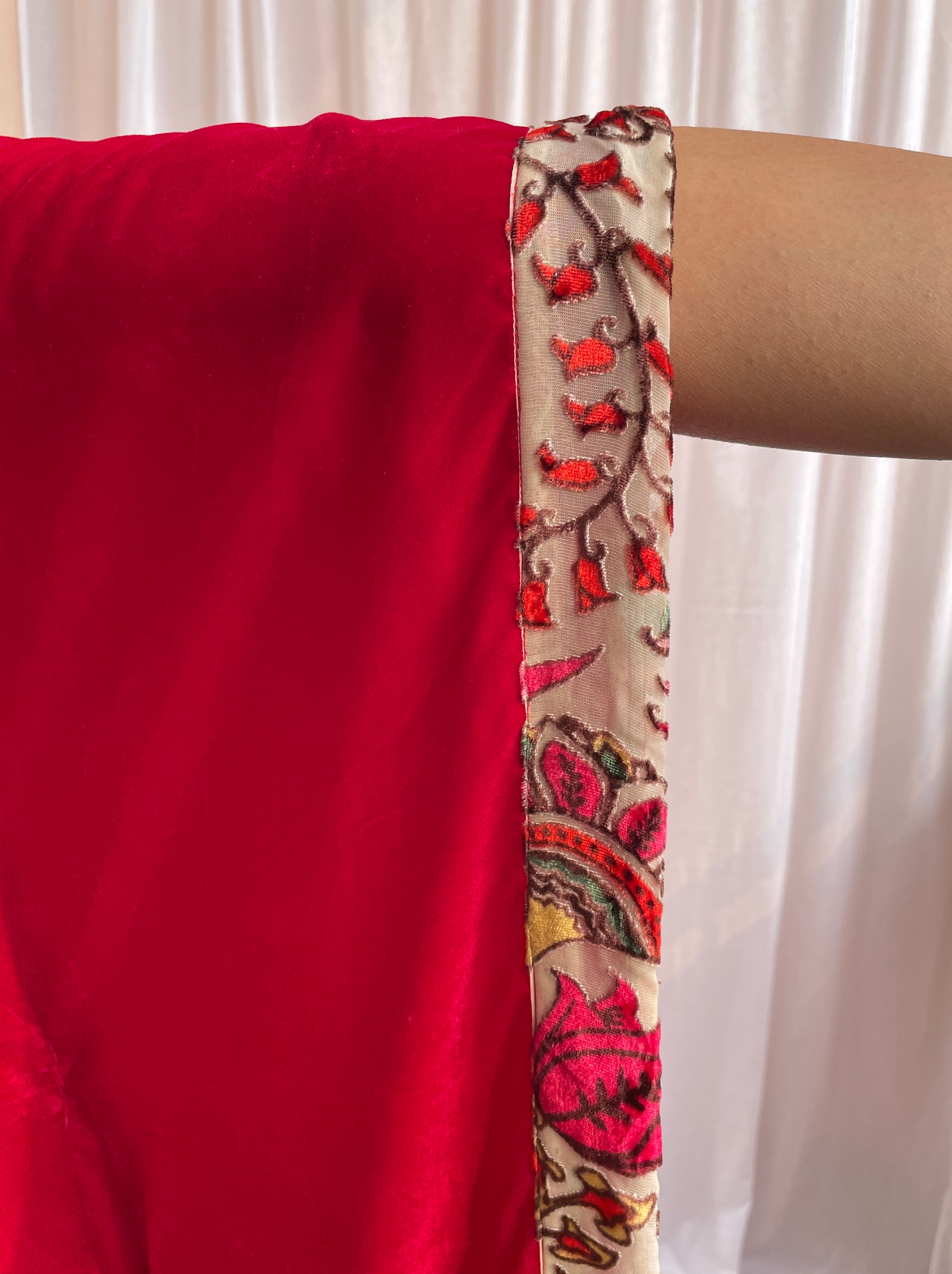 Red Velvet Kaftan Kurta Set image 4