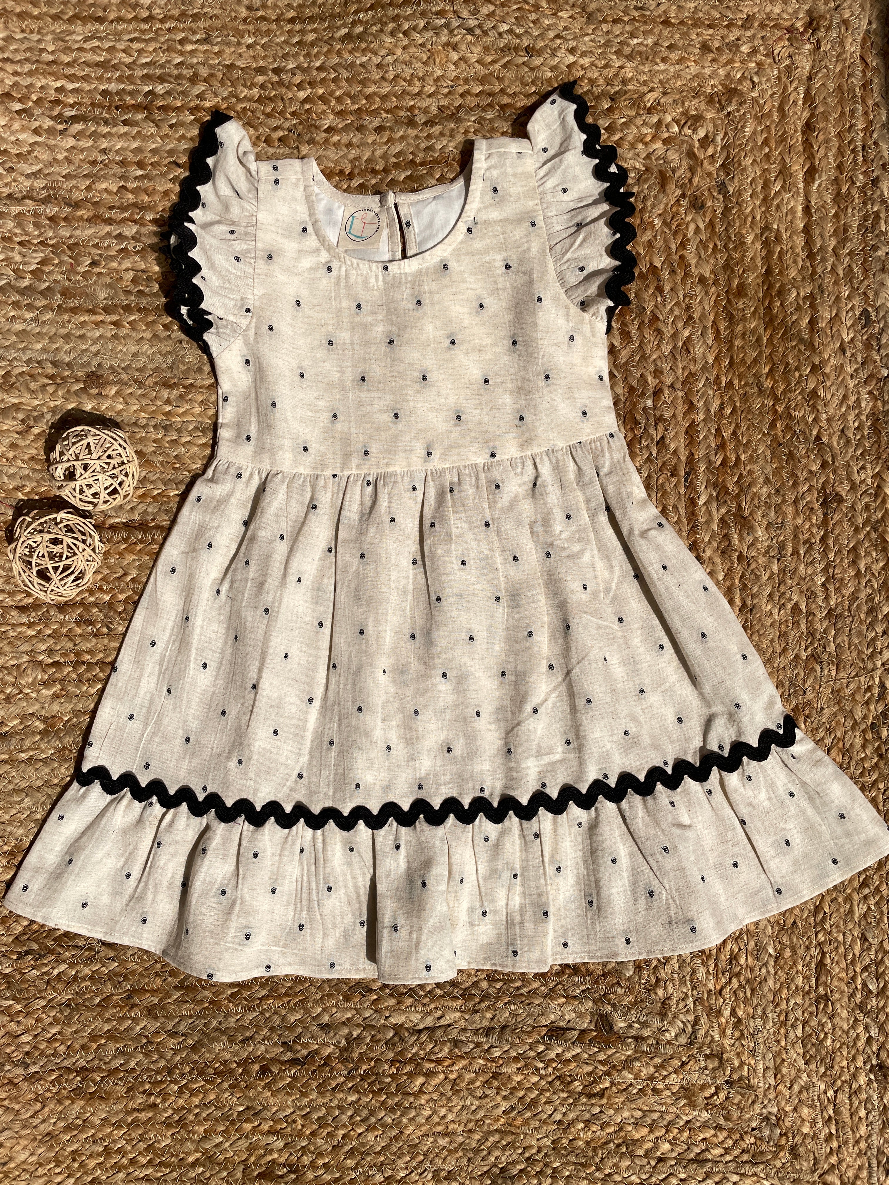 Beige Butta Cotton Kids Dress image 0