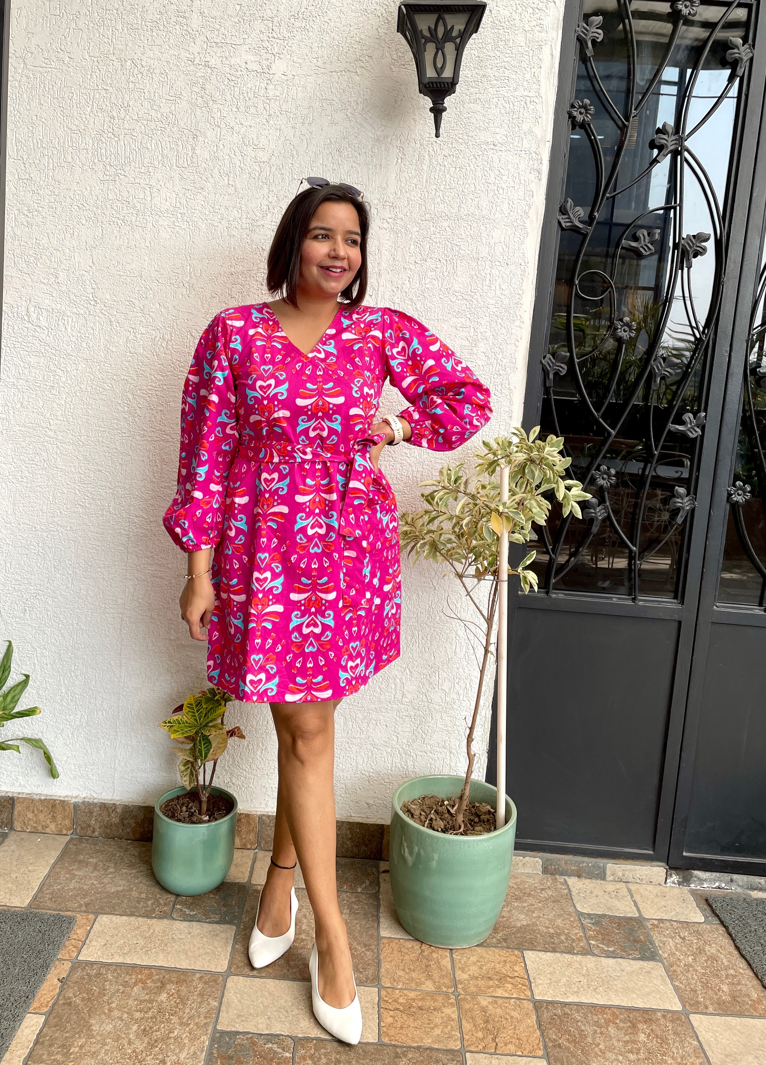 Pink Printed Wraparound Dress image 0