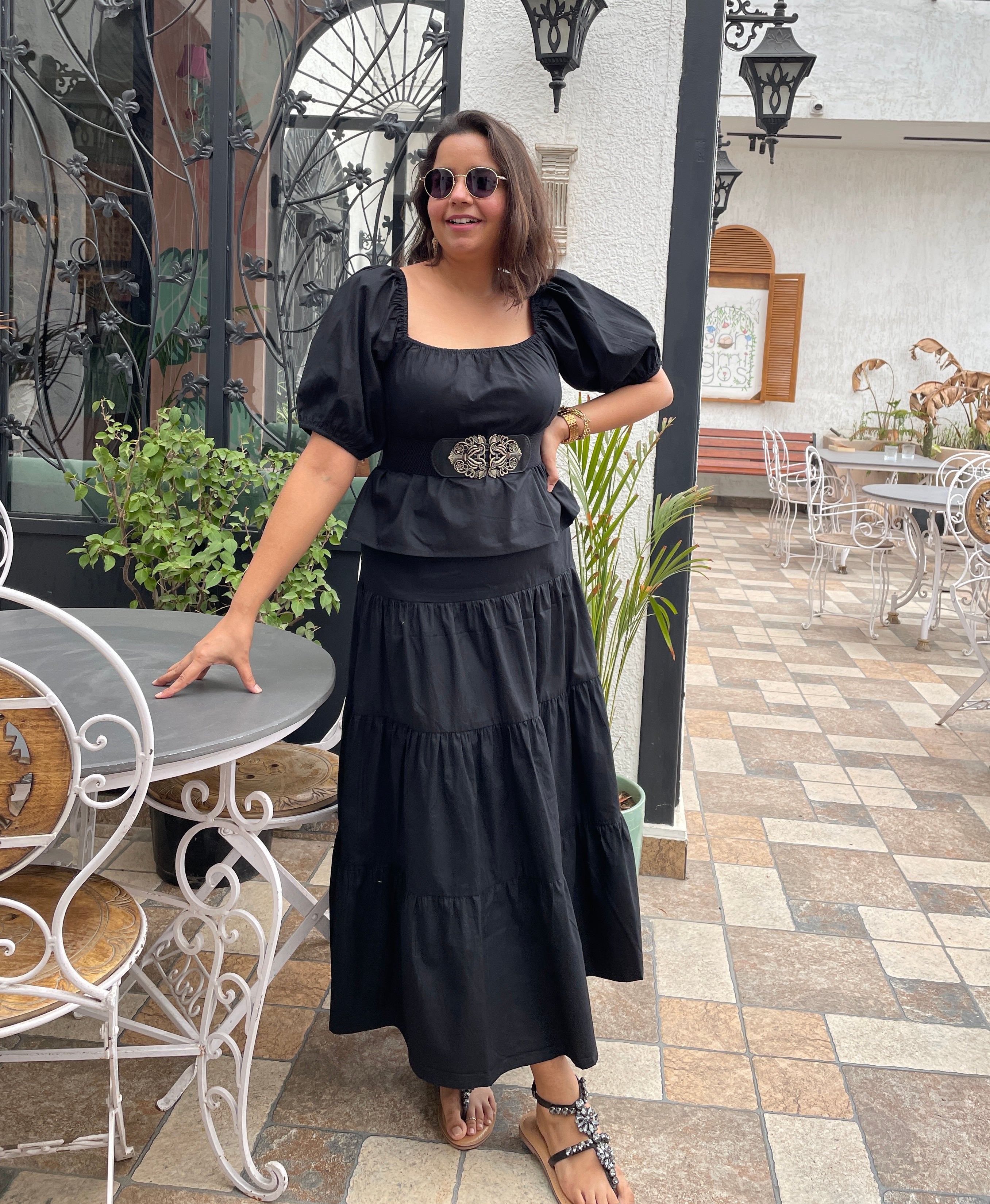 Black Cotton Tiered Skirt Co-ord Set image 3