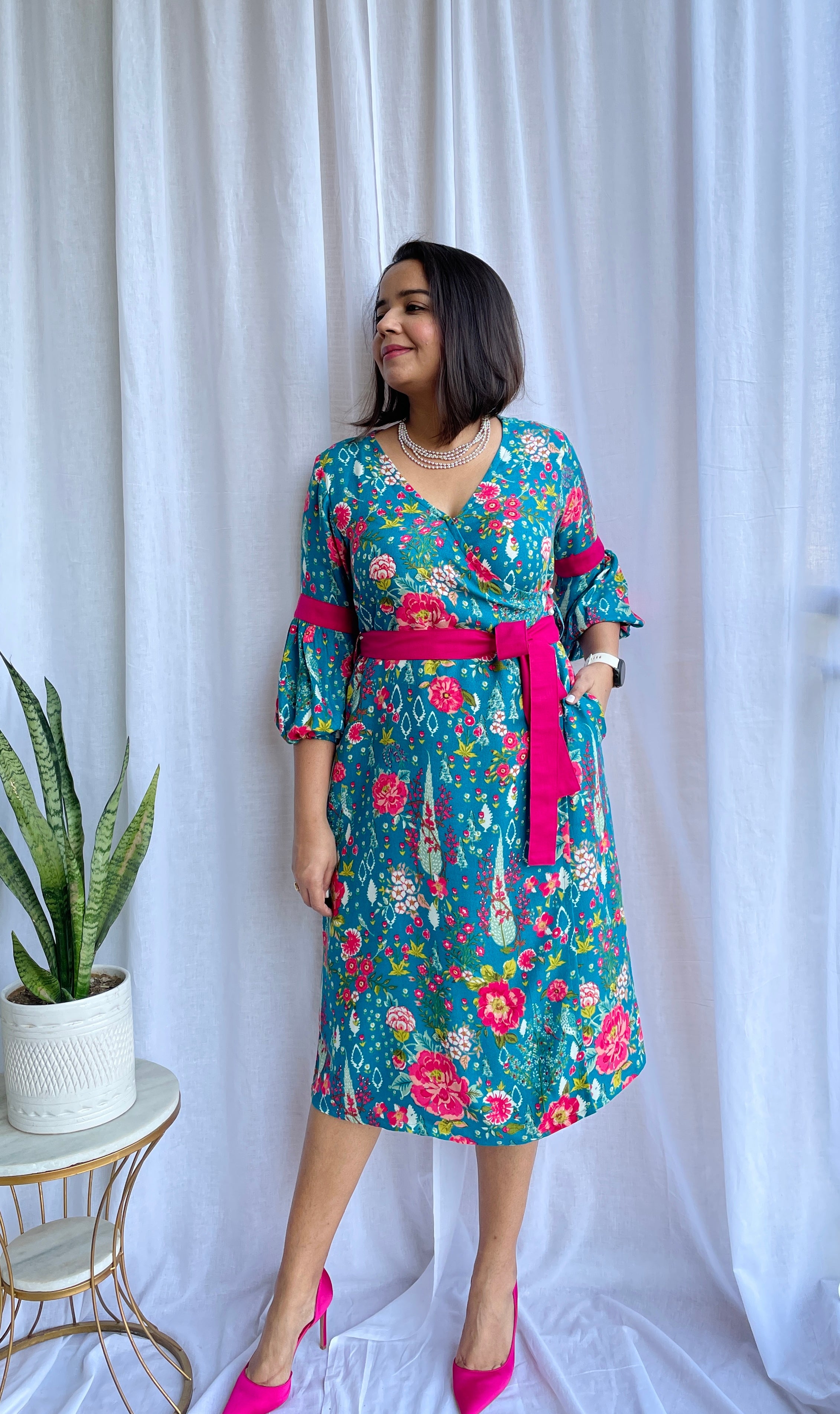 Green Floral Wrap Dress image 2